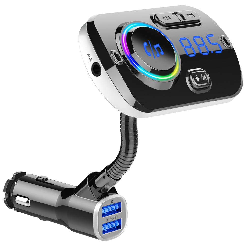 Car MP3 Player Supports TF Card and USB Car Charger QC3.0 Rainbow LED Hands Free Carkit Wireless in-Car Bluetooth FM Transmitter Radio Adapter