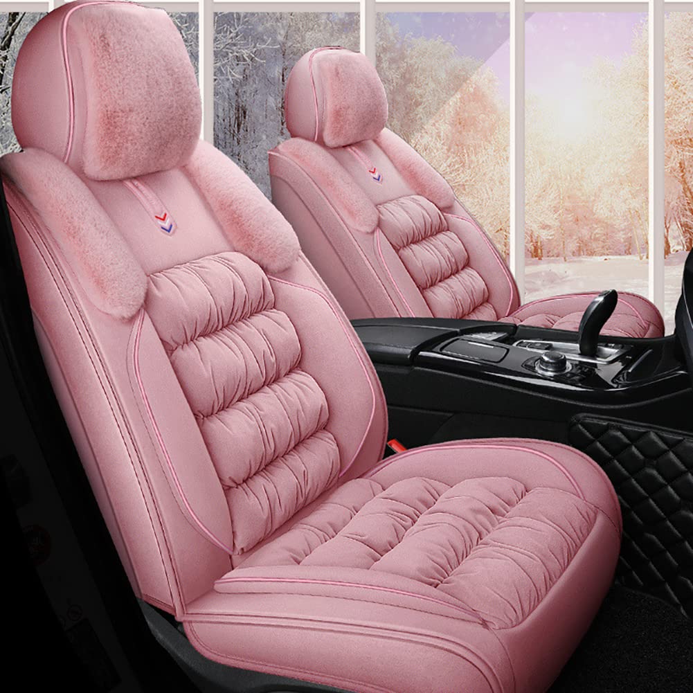 seemehappyFuzzy Velvet Pink Car Seat Covers Front and Rear Seat Covers Full Set Winter Car Seat Cushions for Women (Pink Basic)