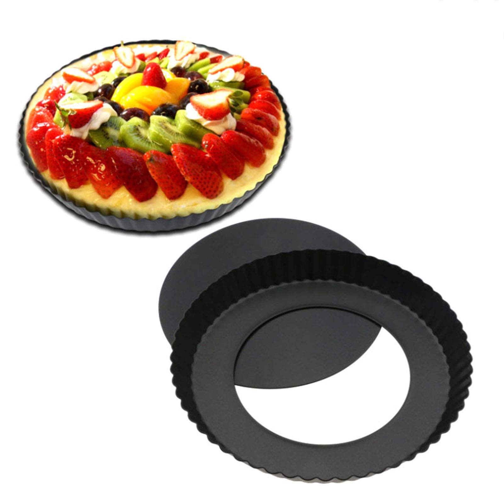 U-HOOME 9 inch Pie Pan Tart Pan With Removable Bottom, Fluted Pizza Pan Quiche Pan Nonstick Round Tart Pie Pan