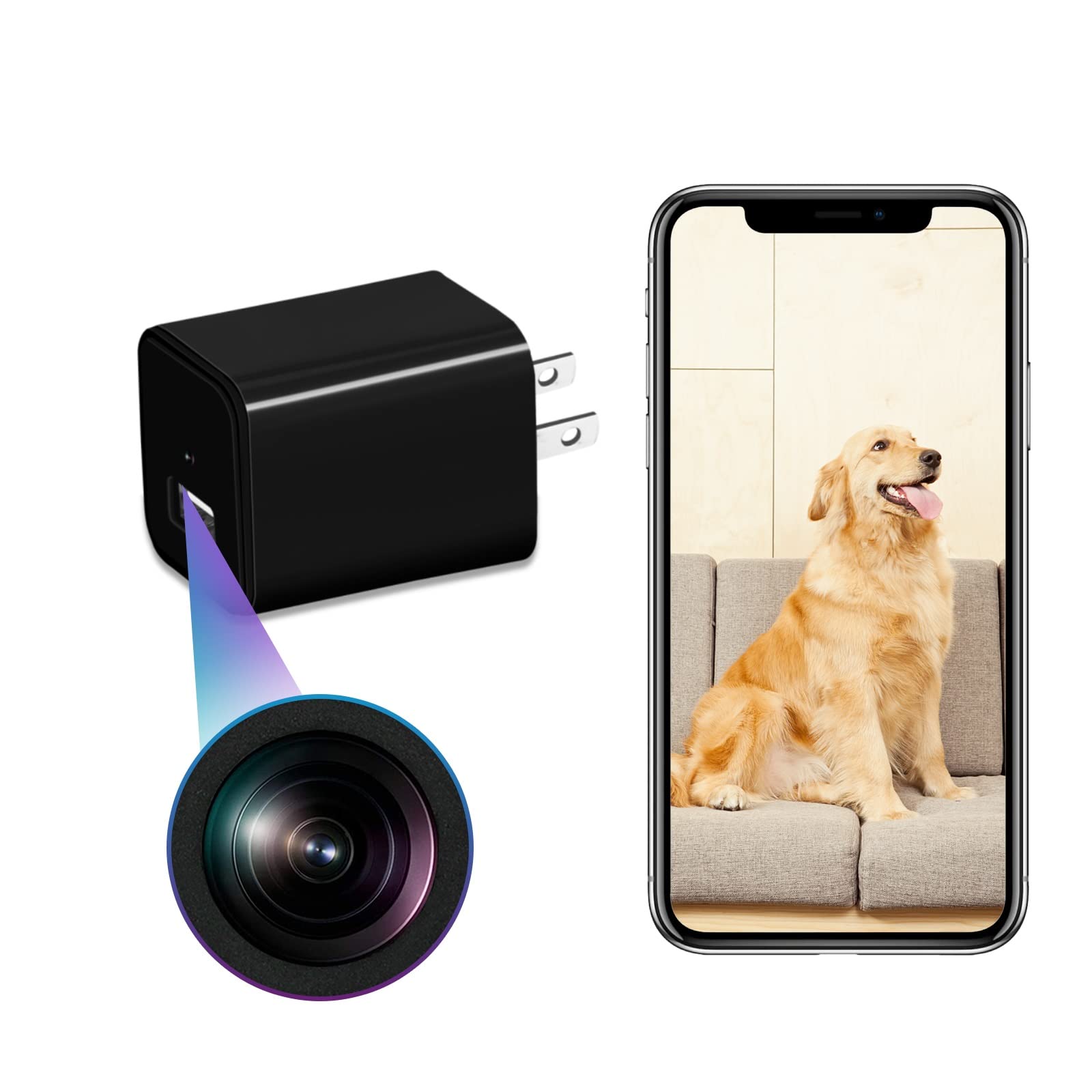 WIWACAM Spy Camera Charger - WiFi 4K Ultra HD Small Nanny Surveillance Wireless Cam with Remote View, Motion Detection, SD Card Slot (MW6 Model)