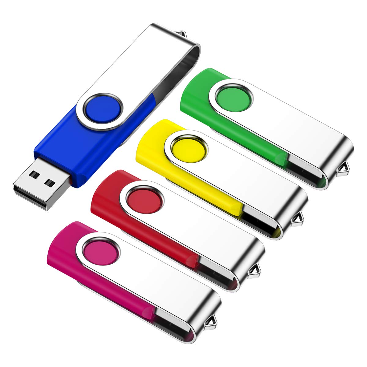 2GB Memory Stick 5 Pack, KROCEUS USB Flash drive 2GB 2.0 Swivel Thumb Drives Data Storage Jump Drive Zip Drive USB Sticks External Devices with Led Indicator and Lanyard(Multicolor)