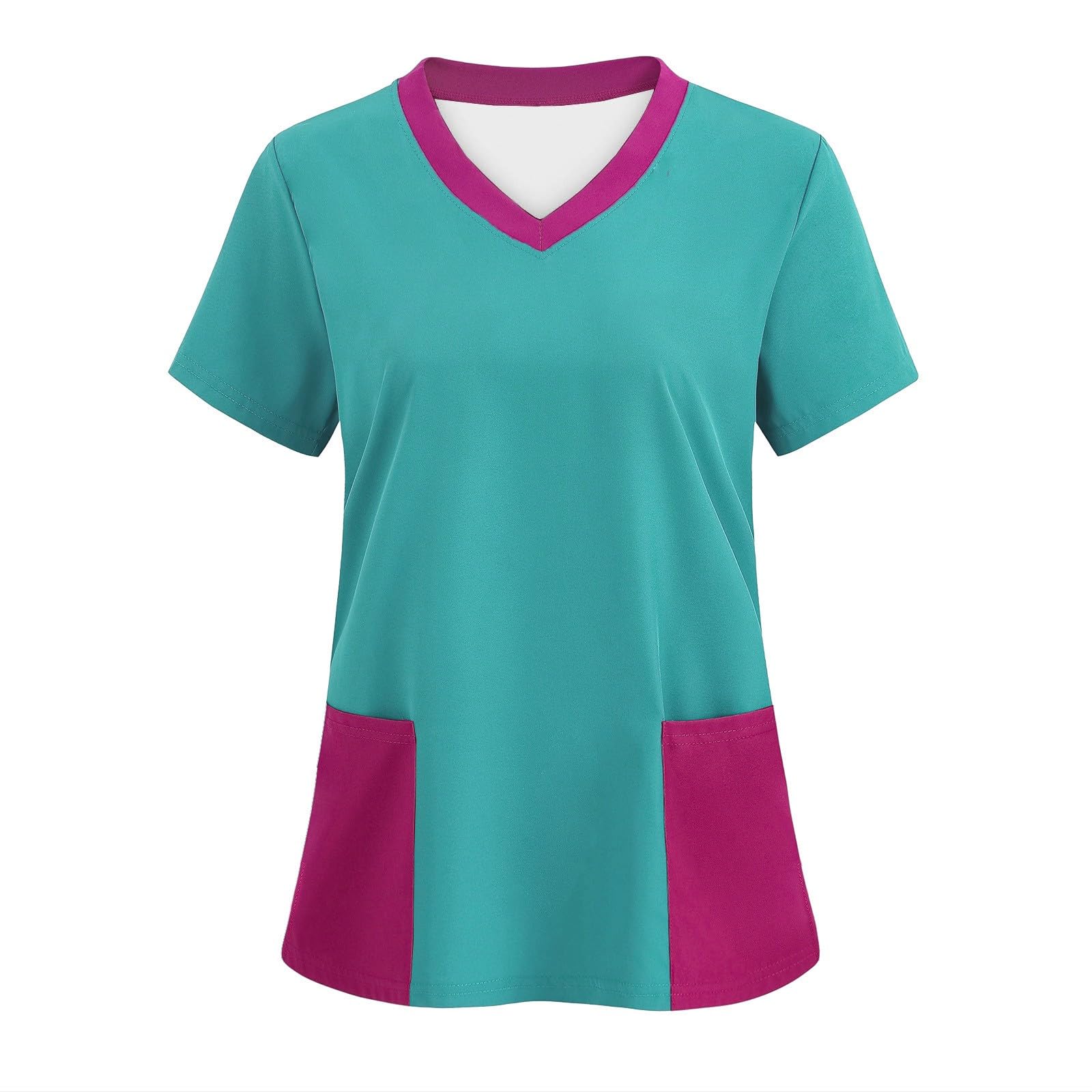 Work Scrub Tops for Women Fall Summer Short Sleeve Vneck Color Block Loose Fit Tops Blouses Shirts Women 2024