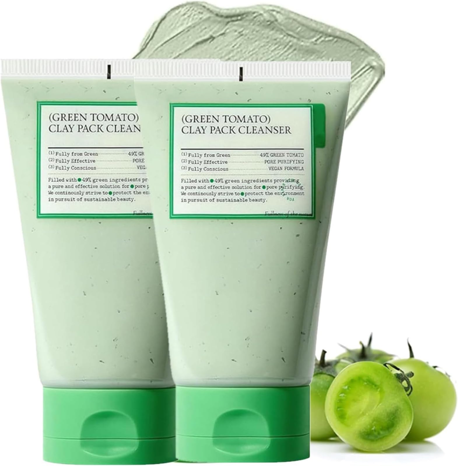 Tomato Clay Mask Cleanser, Pore Purifying with Green Tomato Extract, Sebum & Clogged Pore Care, Exfoliation, Fragrance-Free, Vegan & Dermatologically Tested, 2Pcs