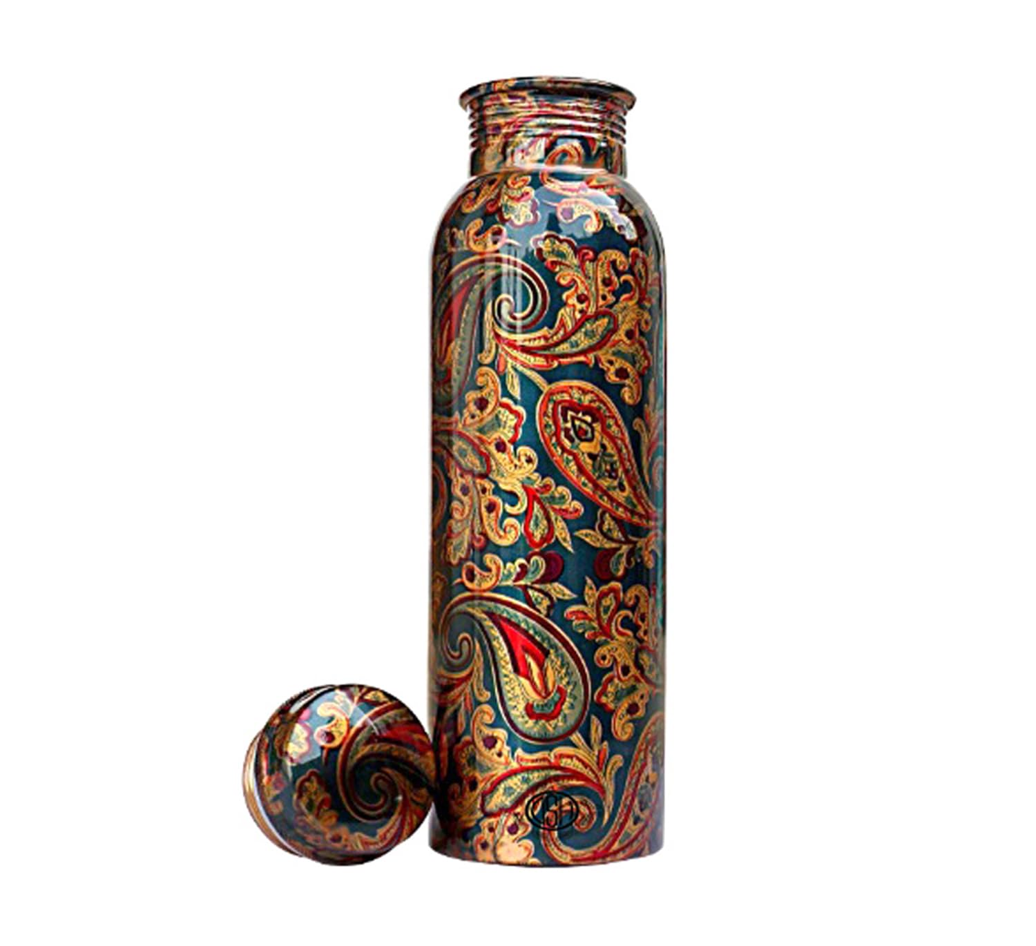 DSH Copper Bottles for Printed with Art Work, Travelling Purpose Bottles, Yoga Ayurveda Healing, 800 ML (Design P 1)