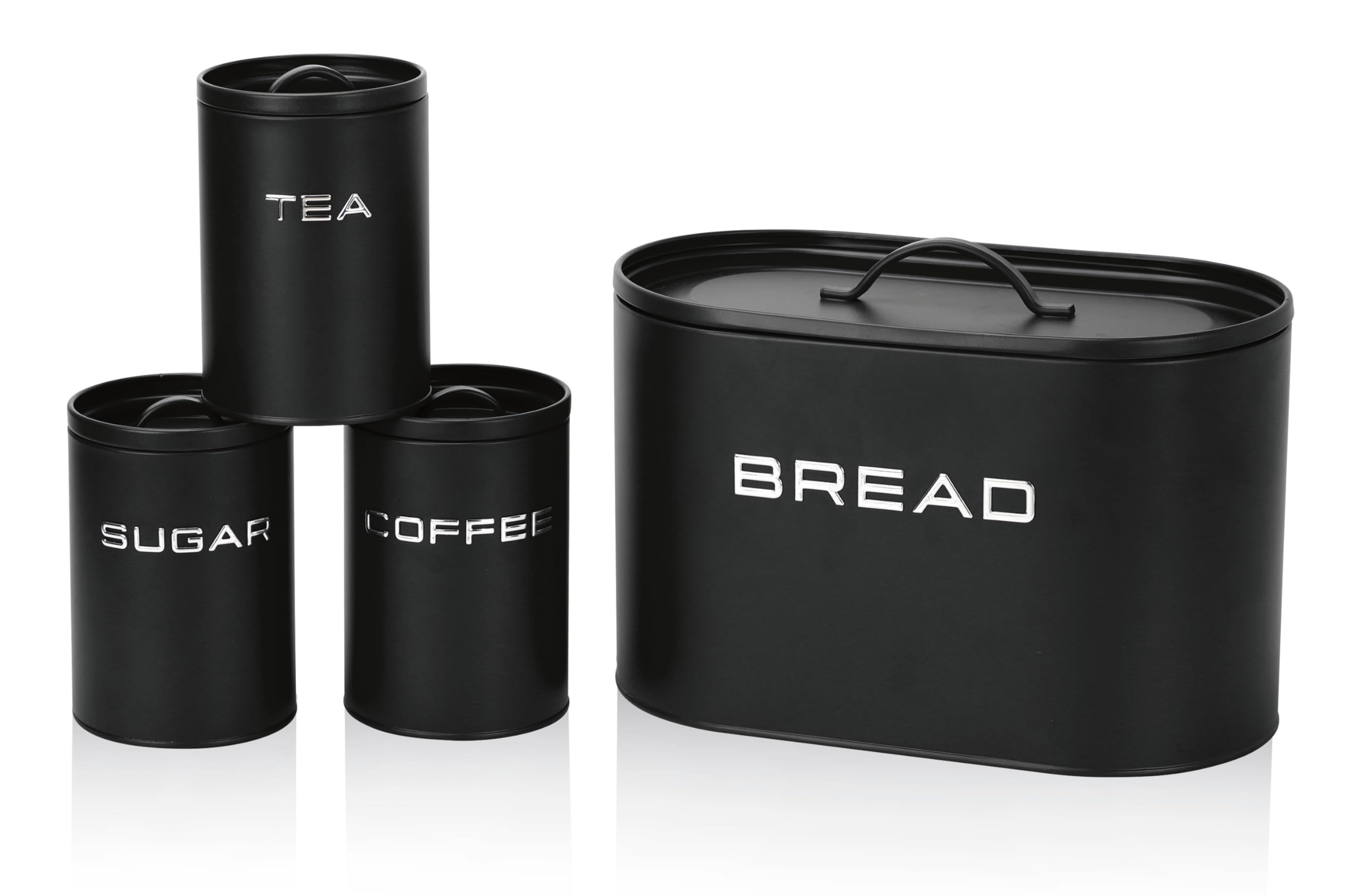 GourmetmaxxBread Bin with Storage Container Set - 8-Piece Set | Stylish & Airtight Metal Tins with Lids and Labels for Bread, Coffee, Tea & Sugar | Aroma Proof for Fresh Food