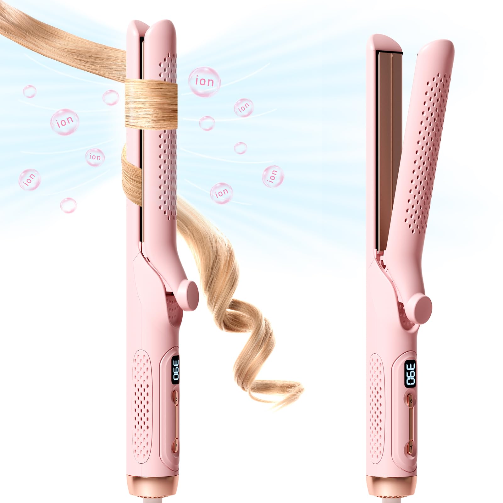 Hair Straightener and Curler 2-in-1, 360°Airflow Styler Curling Iron, 20 Million Negative Ion Hair Care, LED Digital Display Multiple Temp, Auto Off, Dual Voltage