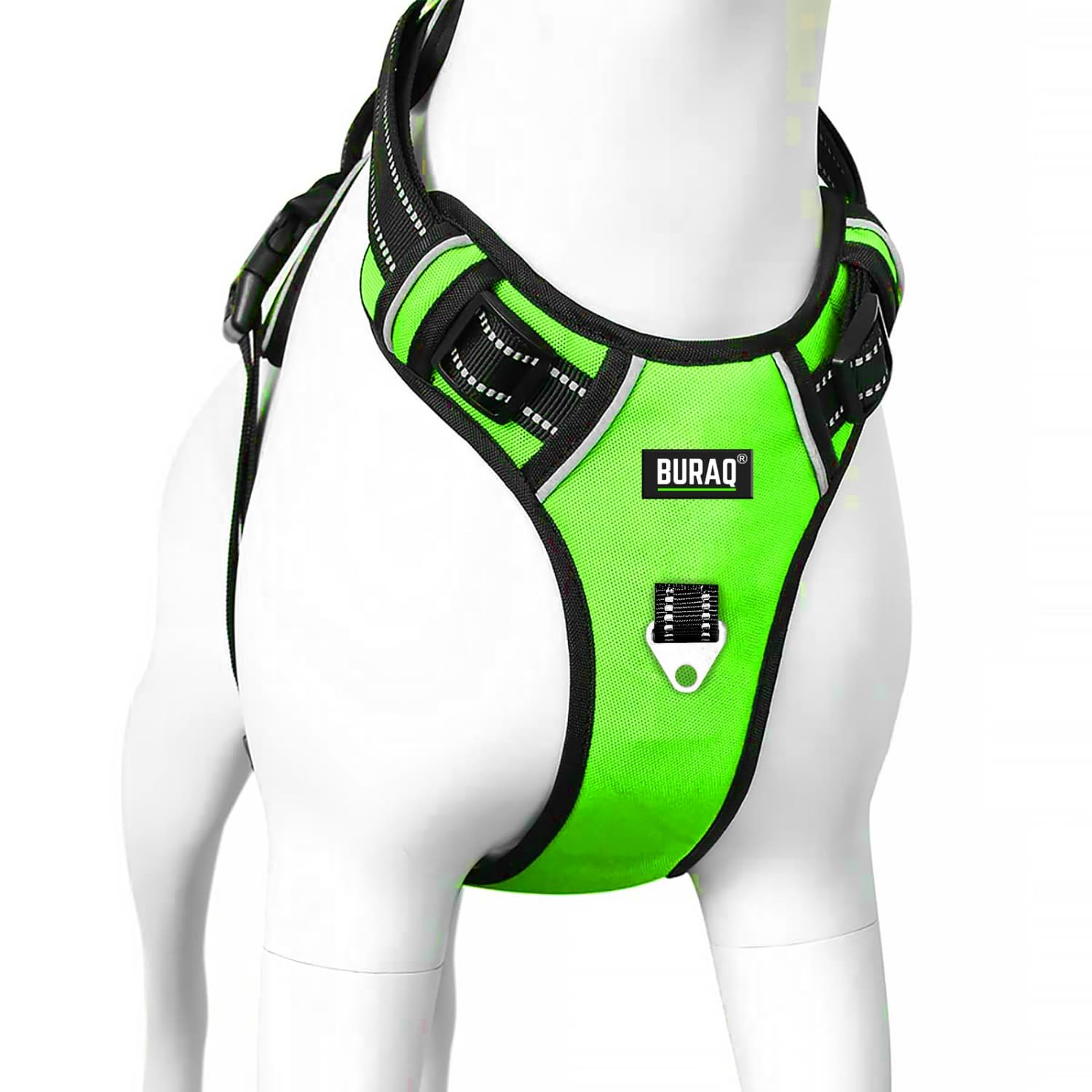 Buraq Dog Harness | No Pull Dog Belt | Reflective Dog Vest Oxford Fabric | Soft Padded Easy Control Dog Chest Belt | (Medium, Neon Green)