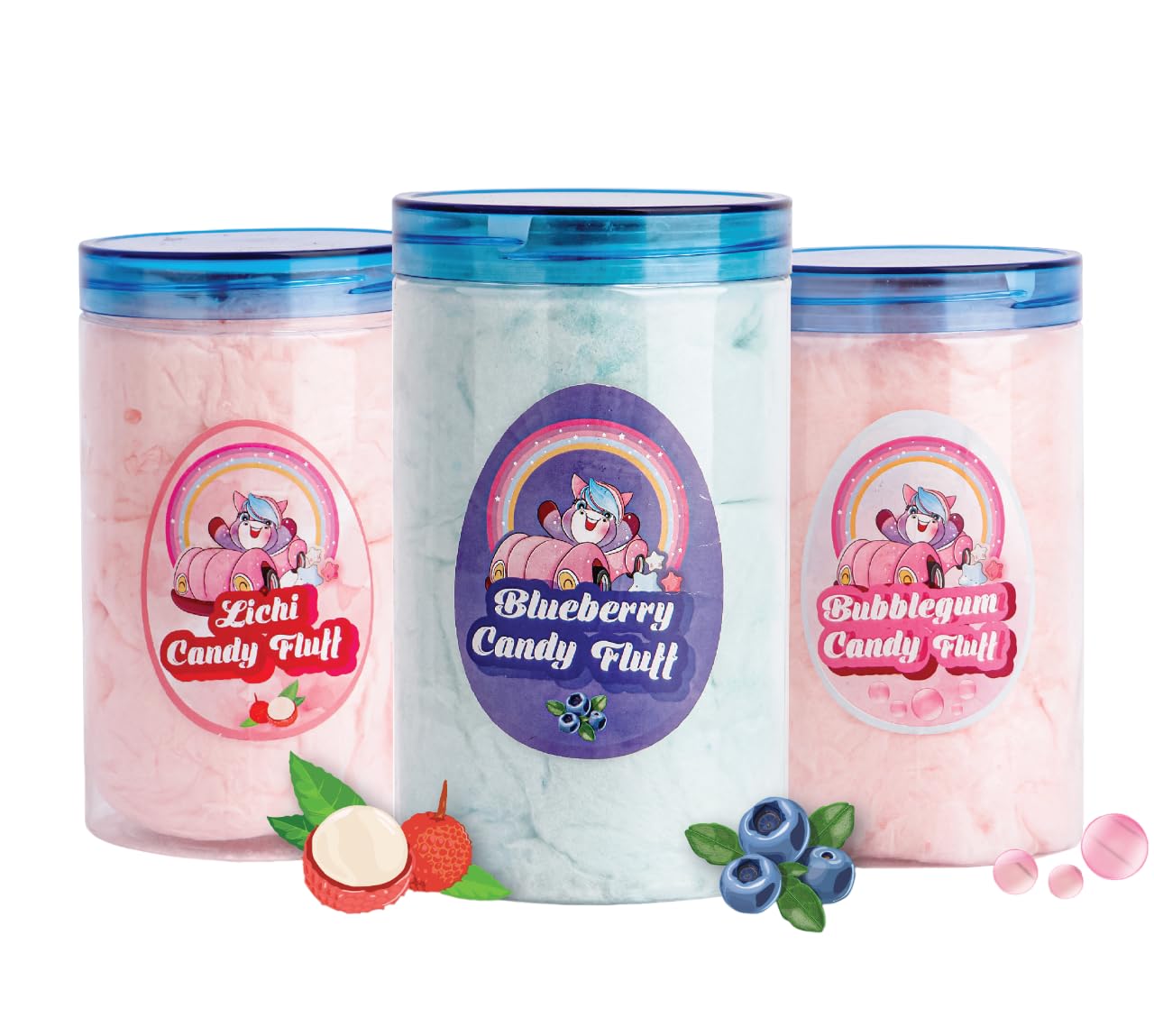 Popcorn & Company Cotton Candy/Buddhi Ke Baal/Candy Floss (Blueberry,Lichi,Bubblegum) Flavour Pack Of 3, 240 Gm