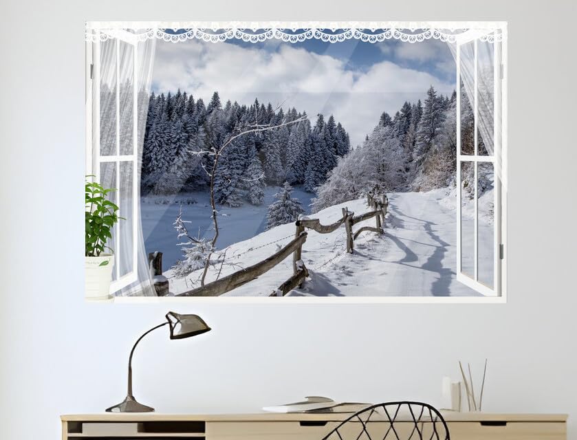 JVERF - JZZB23552 Italy Winter Forests Roads Alta Badia Snow Spruce| Self-Adhesive Open Window Wall Sticker