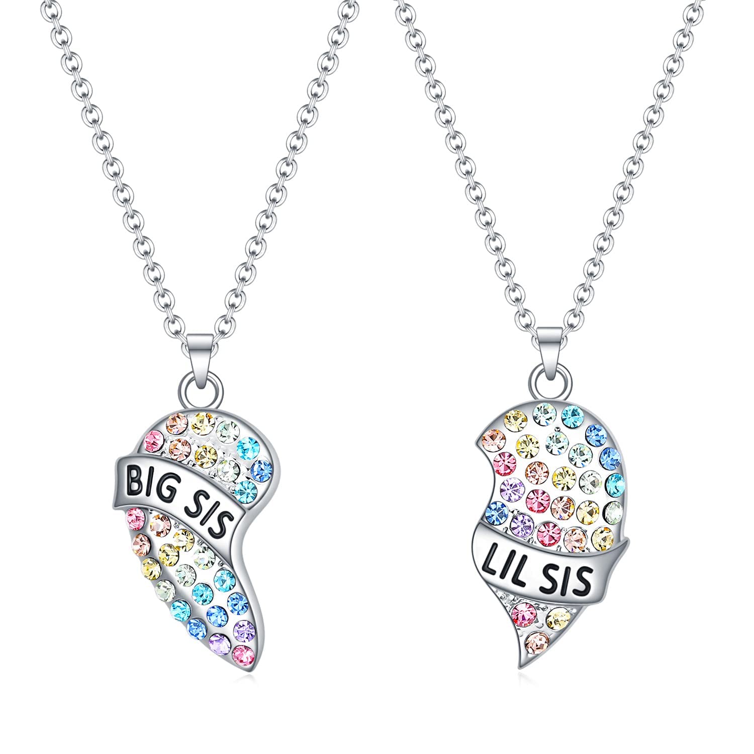 El Regalo2 PCs Girls Sister Necklace Gifts, Big Sister Little Sister Jewelry Gift for 2,Rainbow Broken Heart BFF Friendship Pendant for Kids Teens Women