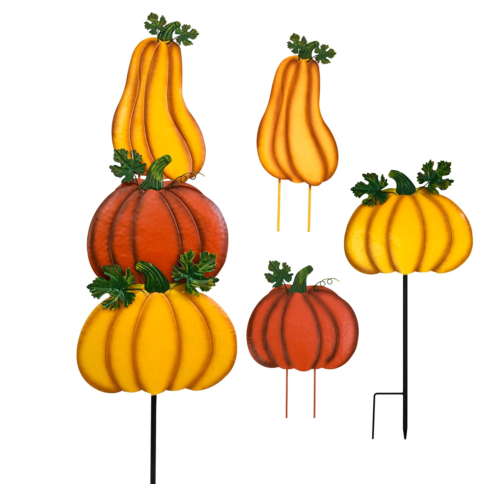 ALLADINBOX Thanksgiving Decorations Fall Pumpkins Yard Stake Rustic Stacked 3 Pumpkin (Style-A)