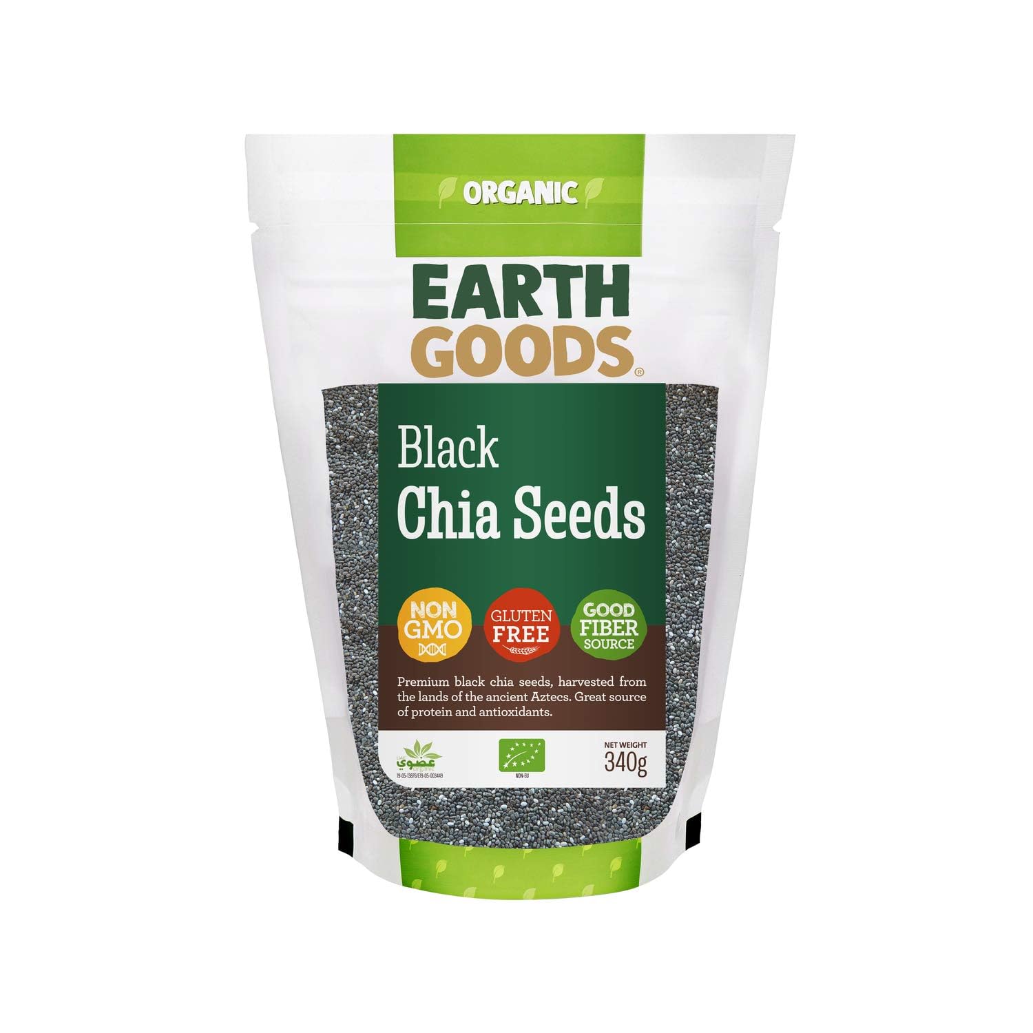 Earth Goods Organic Black Chia Seeds, Non-gmo, Gluten-Free, Good Fiber Source 340g