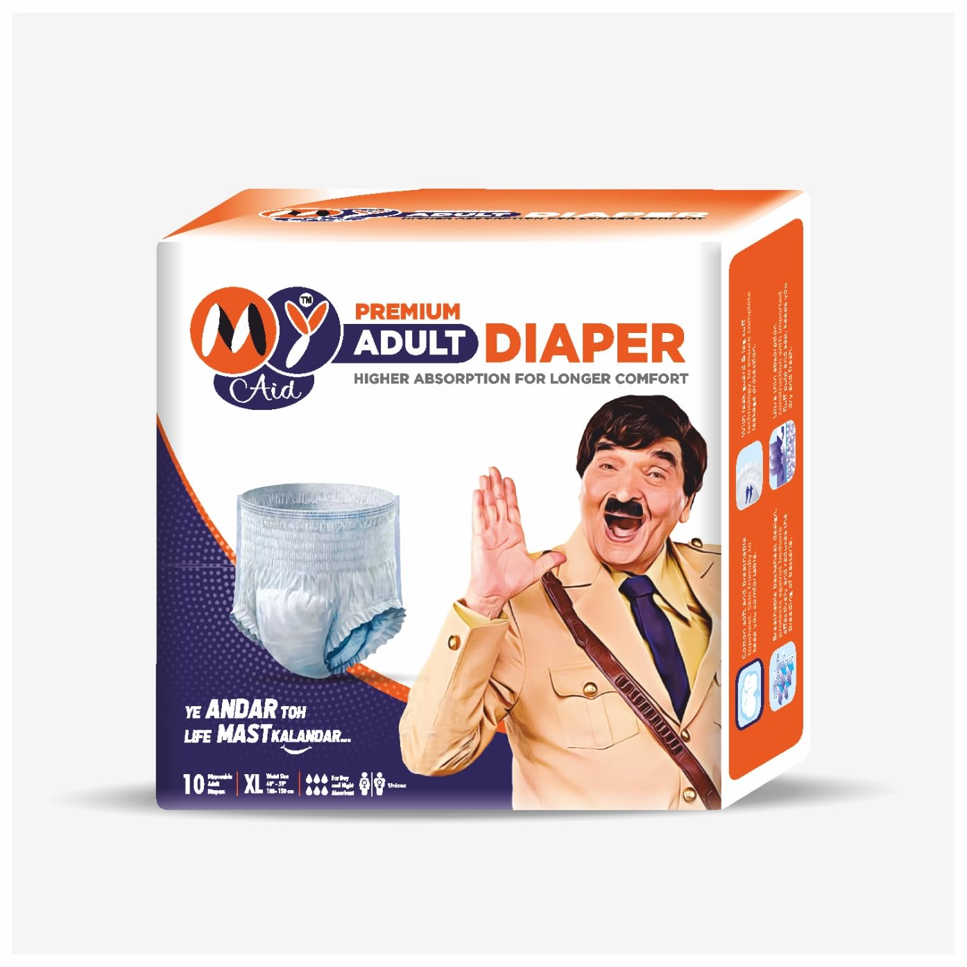 MYAID Unisex Premium Adult Diaper Medium Size. Pant Style. Higher Absorption & Longer Comfort - M Size (10 Pc) Pack of 1