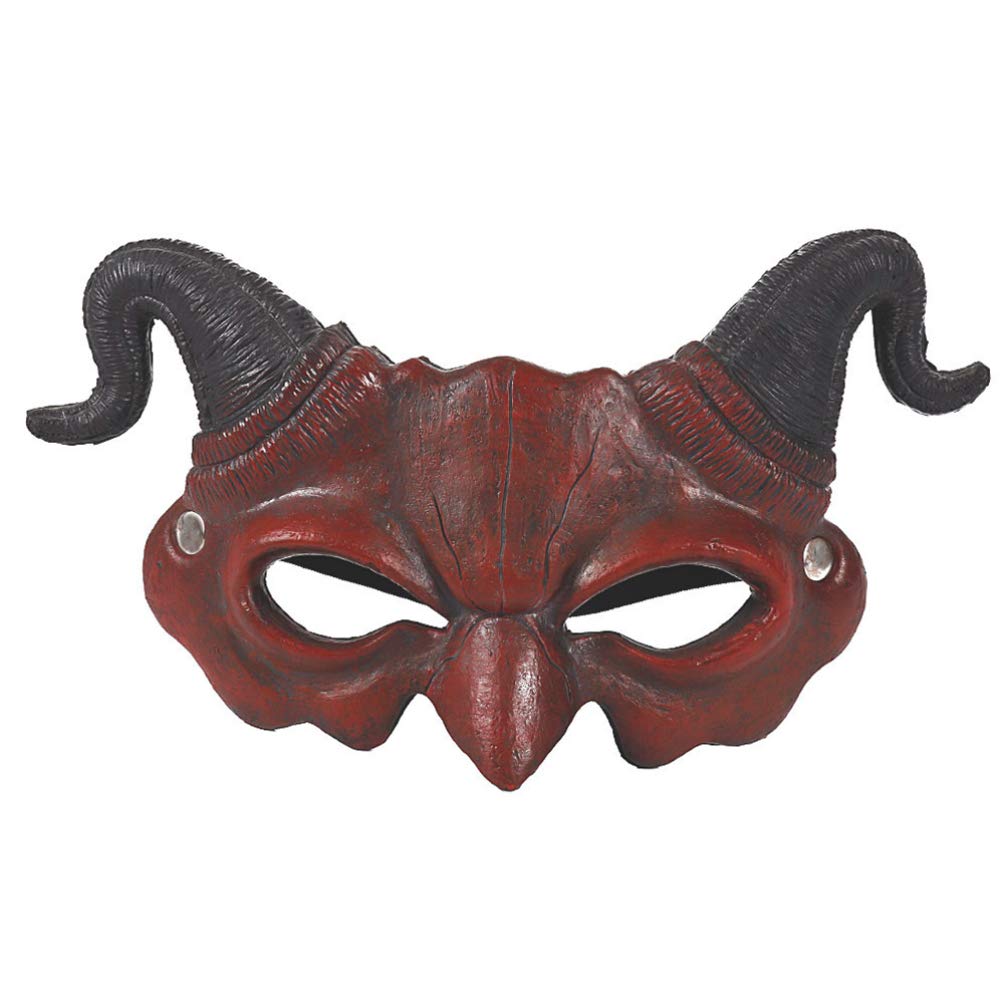 STOBOKHalloween Devil Mask Horror Half Face Mask Scary Horn Ghost Mask Monster Cosplay Mask for Halloween Cosplay Costume Brown