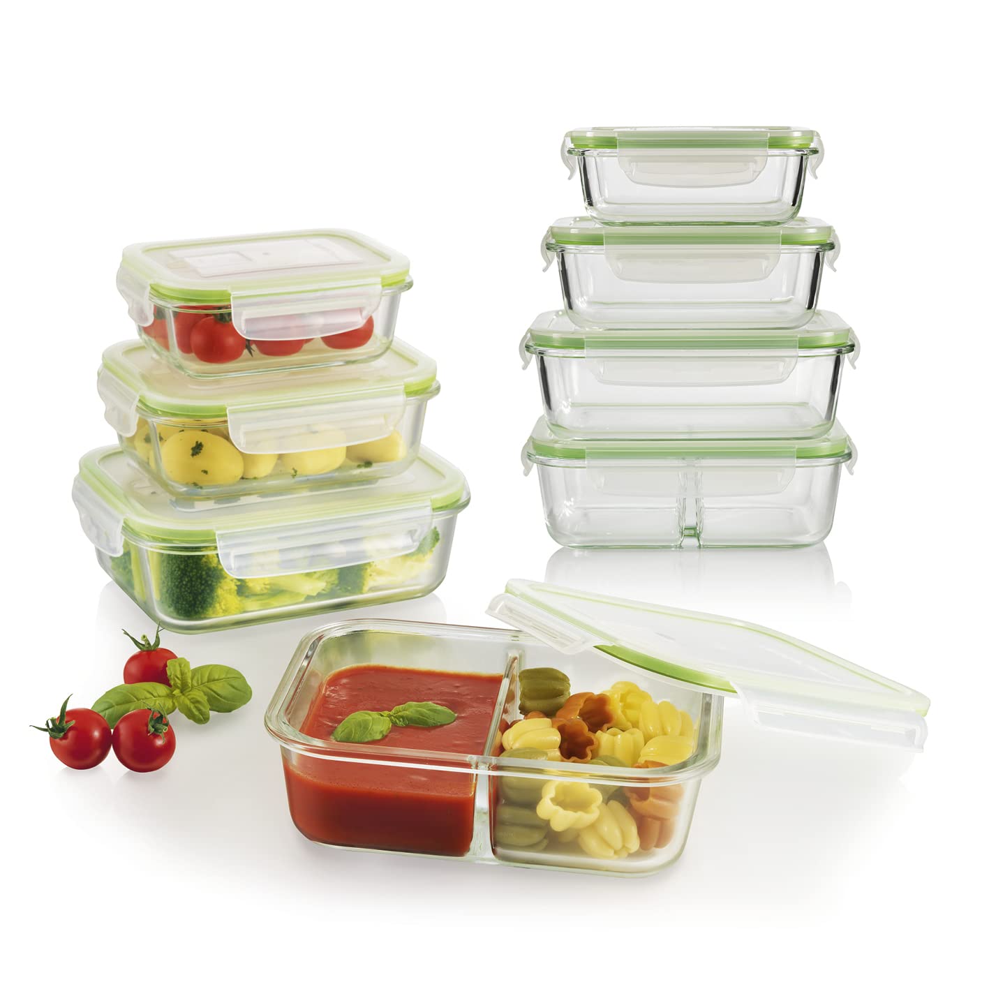 GourmetmaxxKlick-it Glass Food Storage Containers, Set of 8, Lunch Box or for Meal Prep, Dishwasher, Microwave and Freezer Safe, Storage Box with Lid with Silicone Sealing Ring