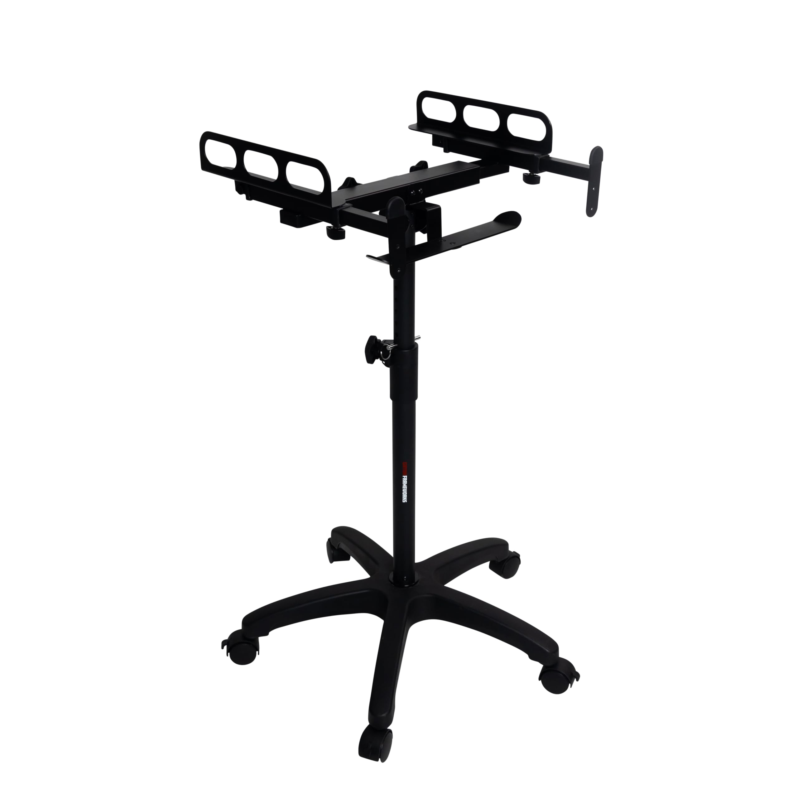 Gator FrameworksHeight and Angled Adjustable Wheeled Mixer Stand with Locking Casters and Headphone Hanging Rack; (GFW-MIXERCART-0400)