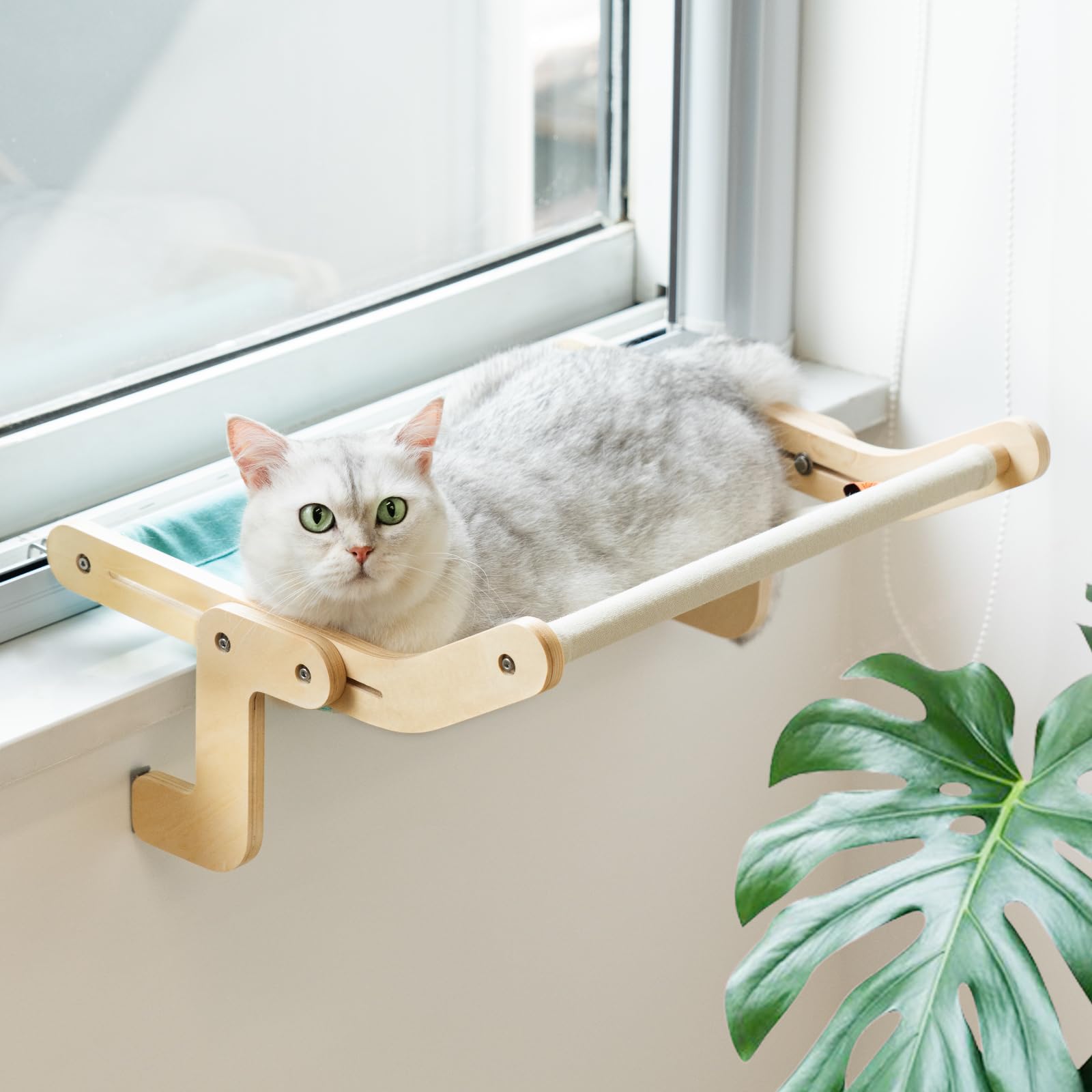 MEWOOFUNCat Window Perch Lounge Mount Hammock Window Seat Bed Shelves for Indoor Cats No Drilling No Suction Cup (Blue/Grey)