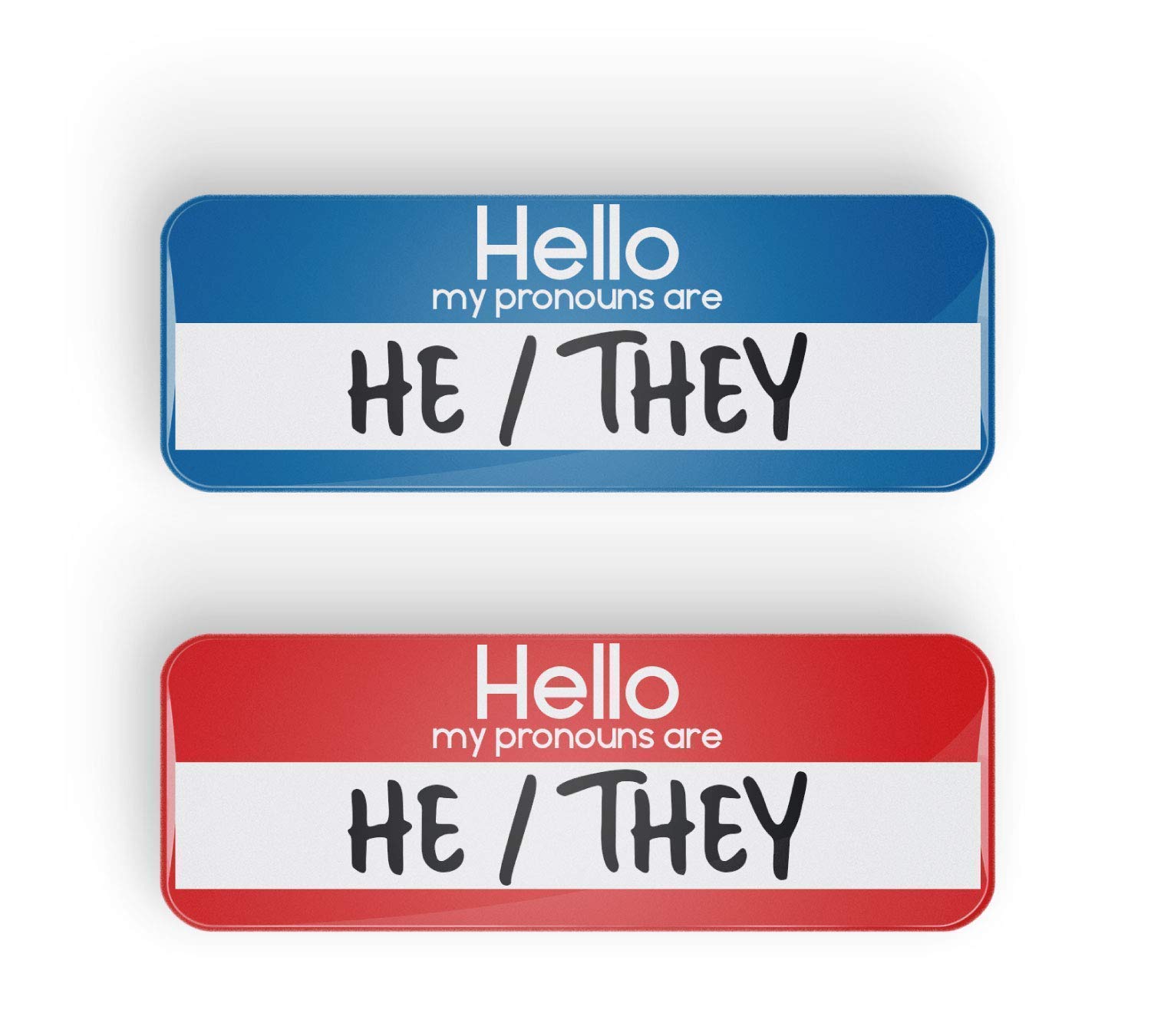 HELLO MY PRONOUNS ARE HE/THEY pronoun pin badge button, LGBTQ+, LGBT pinback or fridge magnet