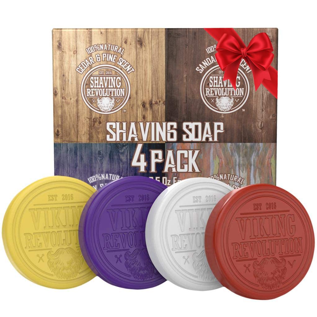 Viking Revolution Shaving Soap for Men - Shave Soap for Use with Shaving Brush and Bowl for Smoothest Wet Shave, Shaving Soap Puck - 4 Pack Variety, Each Pack 2.5oz