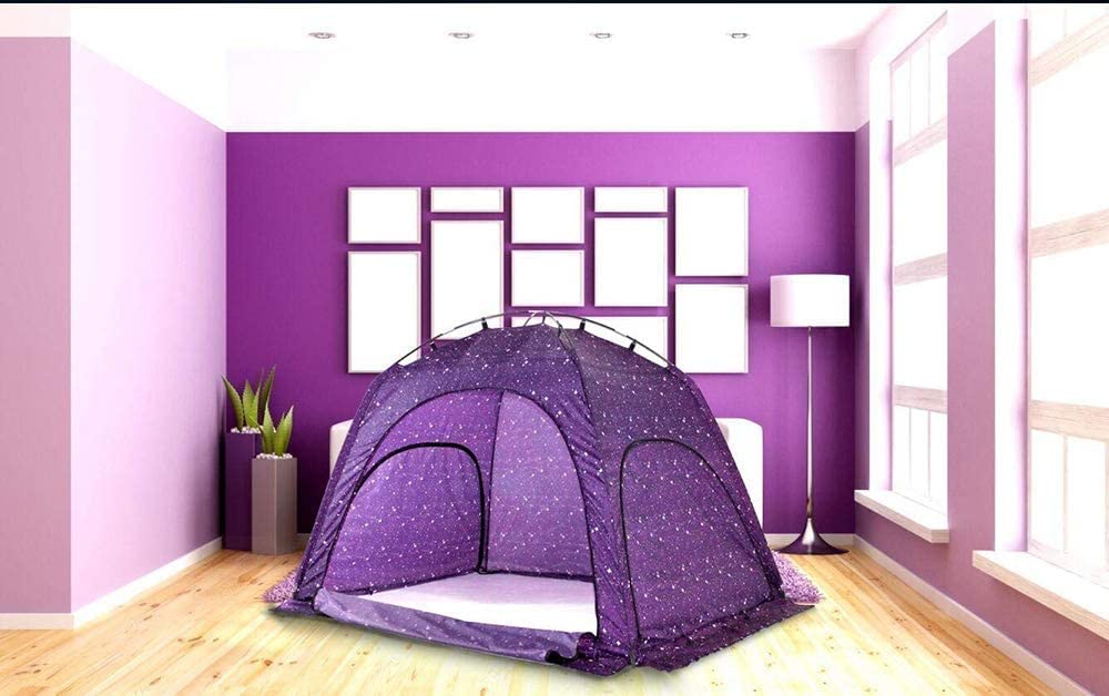 Miyaya Indoor Privacy Play Tent on Bed,Warm and Cozy Sleep BedTent (Starlight,Purple)