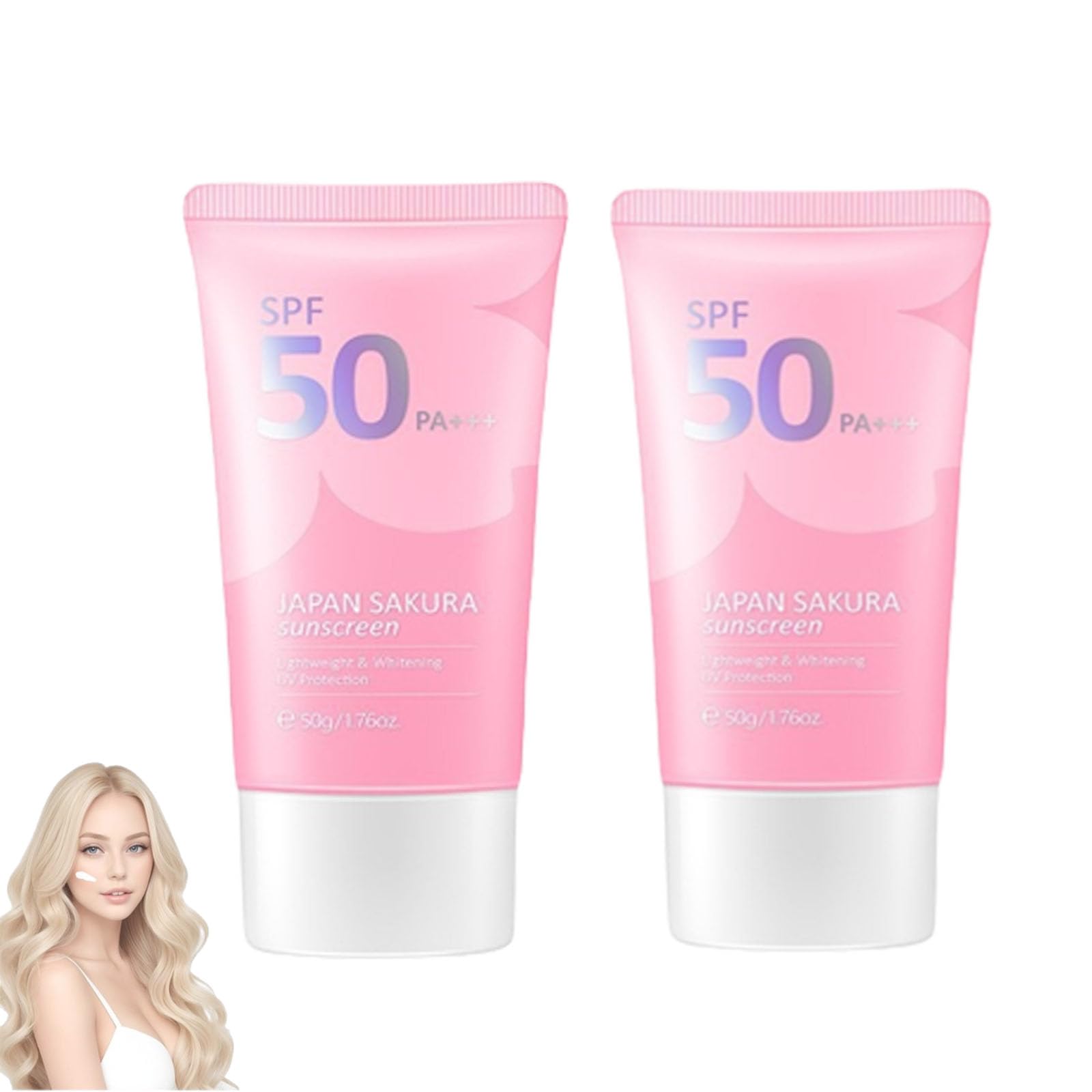 Japan Sakura Sunscreen, Sakura Sunscreen Spf 50+ Pa+++, Facial and Body Sunscreen, Sunscreen That Perfectly Blocks UV Rays, Sunscreen Brightening Non-Greasy and Acne-Free (2PCS)