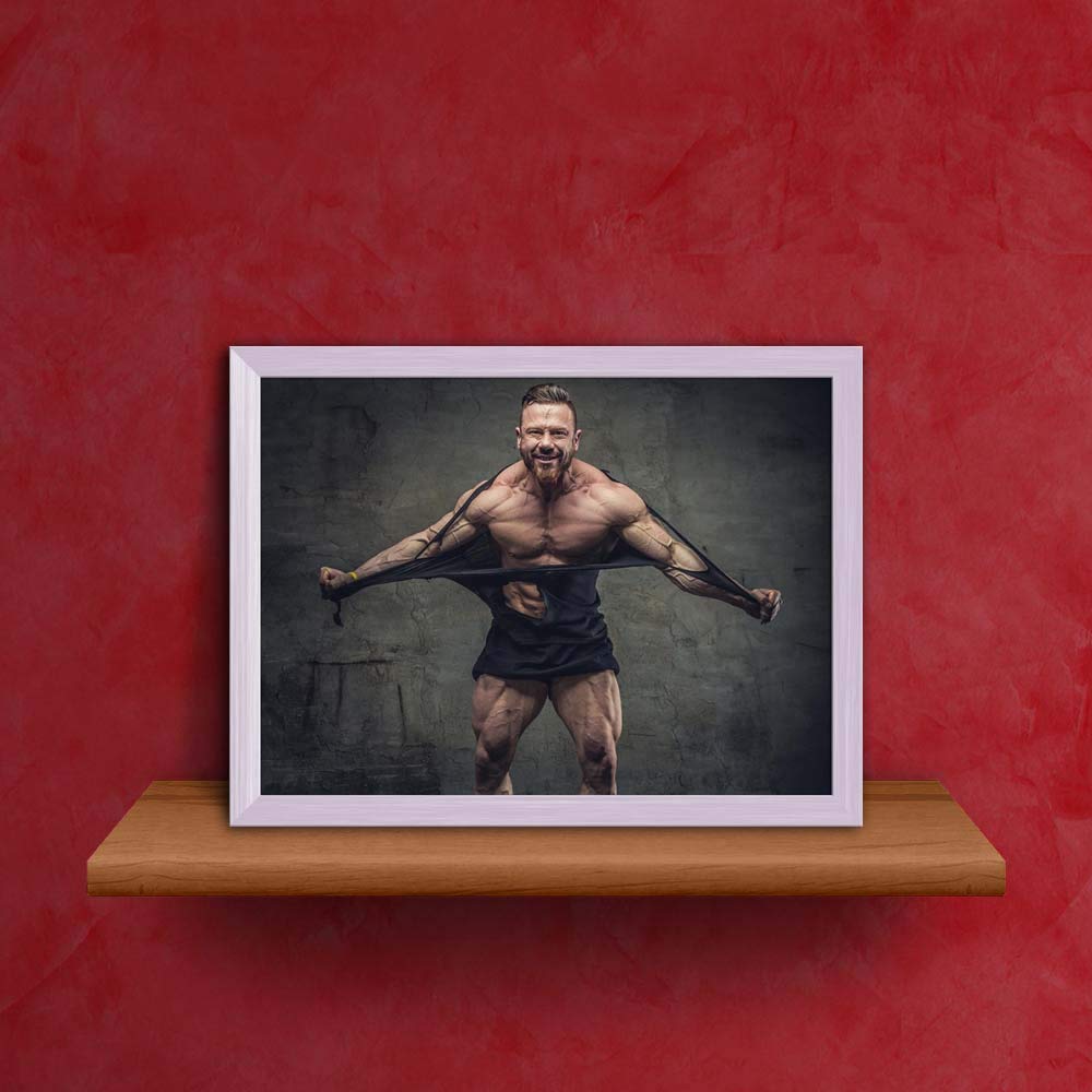 ArtzFolio Huge Bodybuilder Rend His Garments Tabletop Painting White Frame 10.6 x 8 inch (27 x 20 cms)