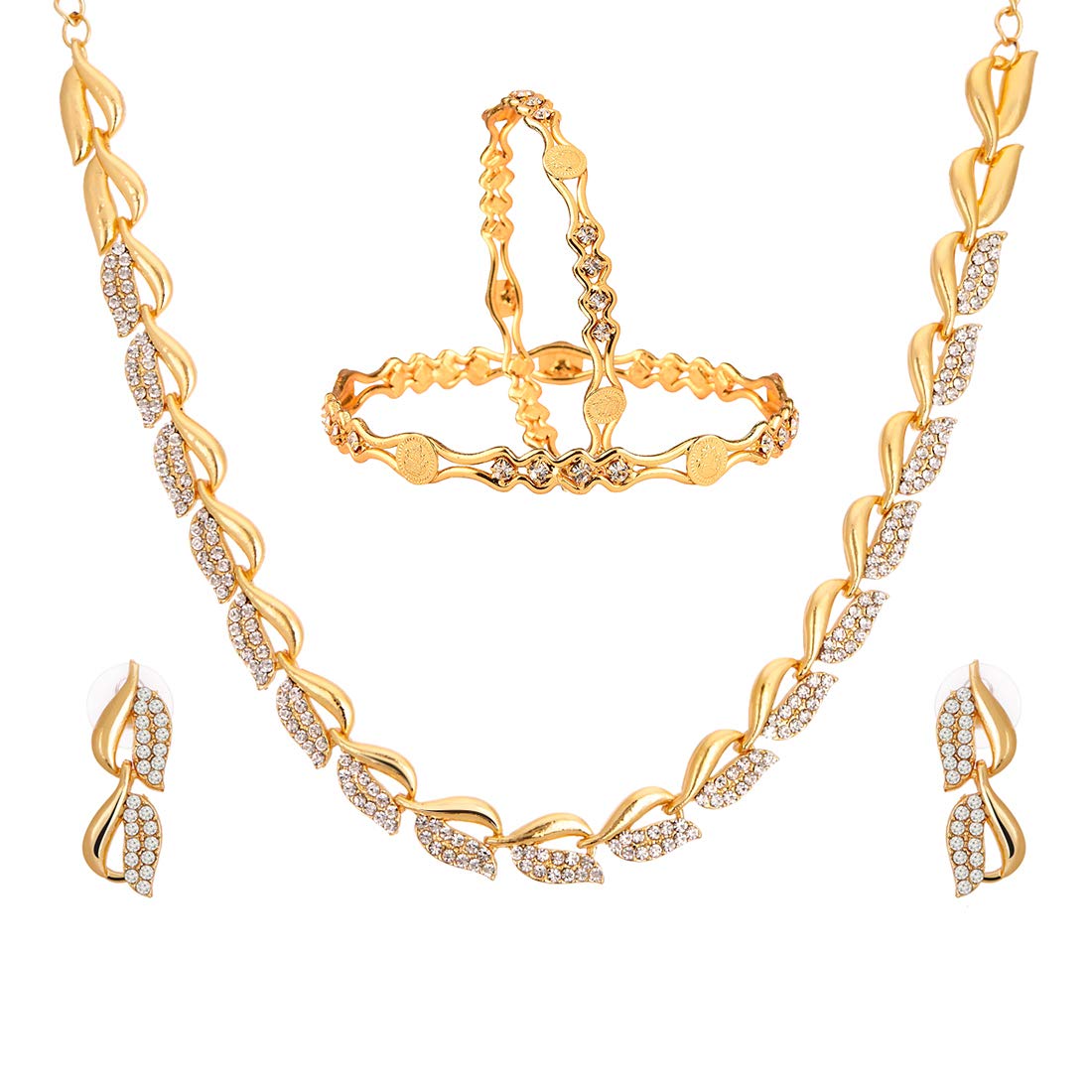 ZENEMENon-precious Metal Gold Plated and American Diamond Necklace Set & Bangles for Women & Girls