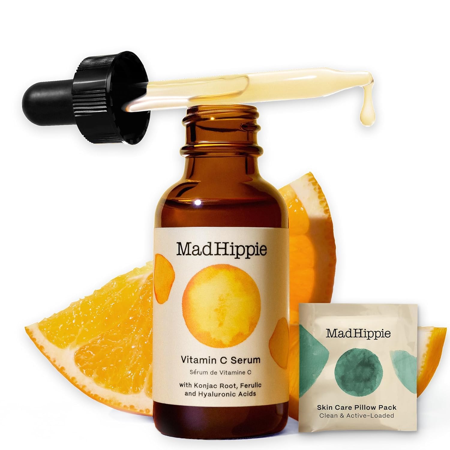 Mad Hippie Vitamin C Serum + Pillow Pack – Brightening Serum with Hyaluronic Acid, Ferulic Acid, Vitamin E