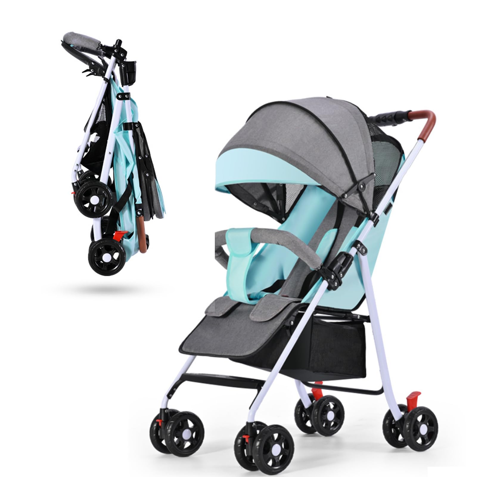 DAYONG Ultra Lightweight Infant Trolley Stroller, Folding Portable Baby Carriage with Umbrella, Baby Pushchair with One Hand, Sitting and Lying Prams for 0-36-Month Babies (Mint Green)