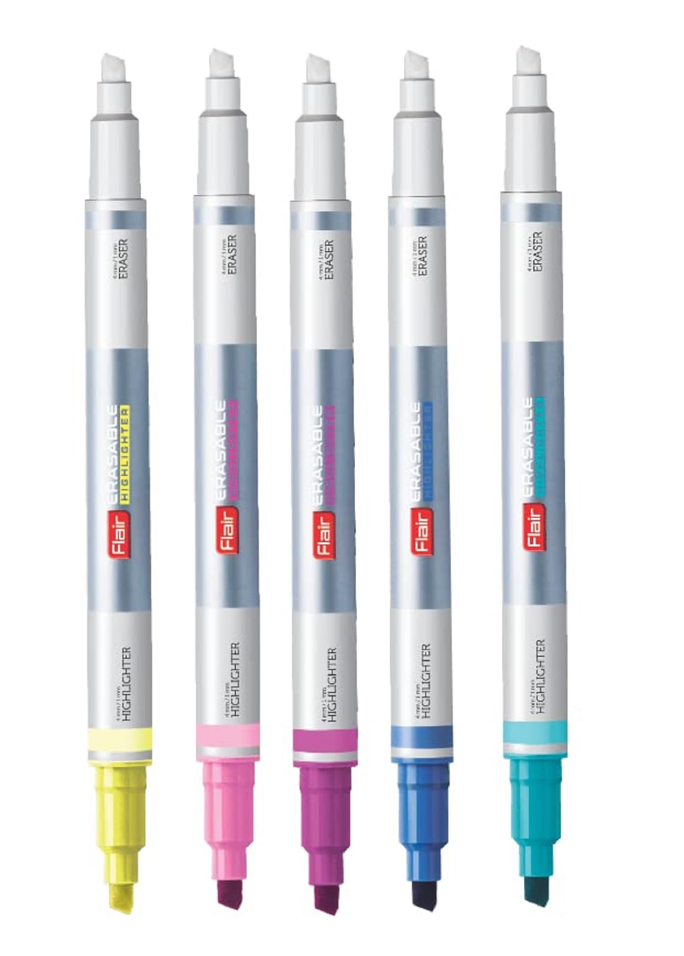 FLAIR Creative Series Erasable Chisel Point Color Pen Blister Pack | 1 to 4 mm Tip Size | Non Toxic & Safe With Easily Erasable Ink | Set Of 5 Different Shades