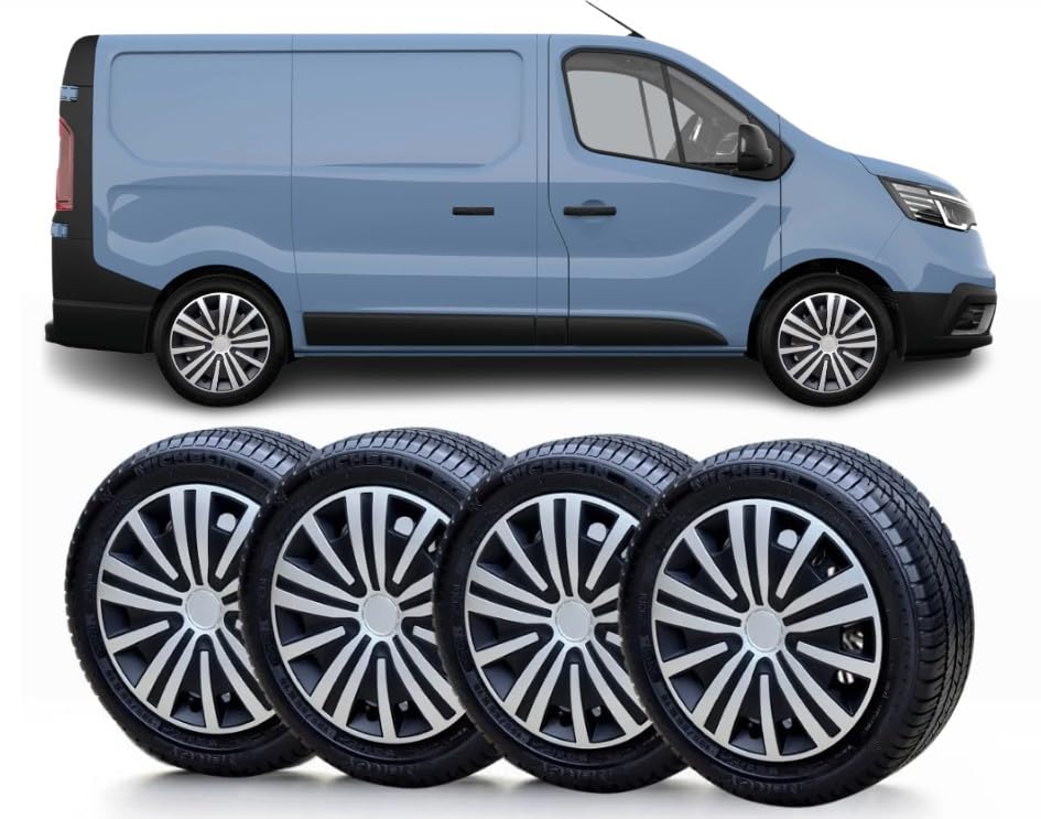 SOLIP 16 inch wheel trims, Hubcaps, Set of 4 for Vauxhall Vivaro, Citroen Dispatch, Peugeot Expert,Renault Trafic,Alloy wheels look covers Silver/Black (6F)