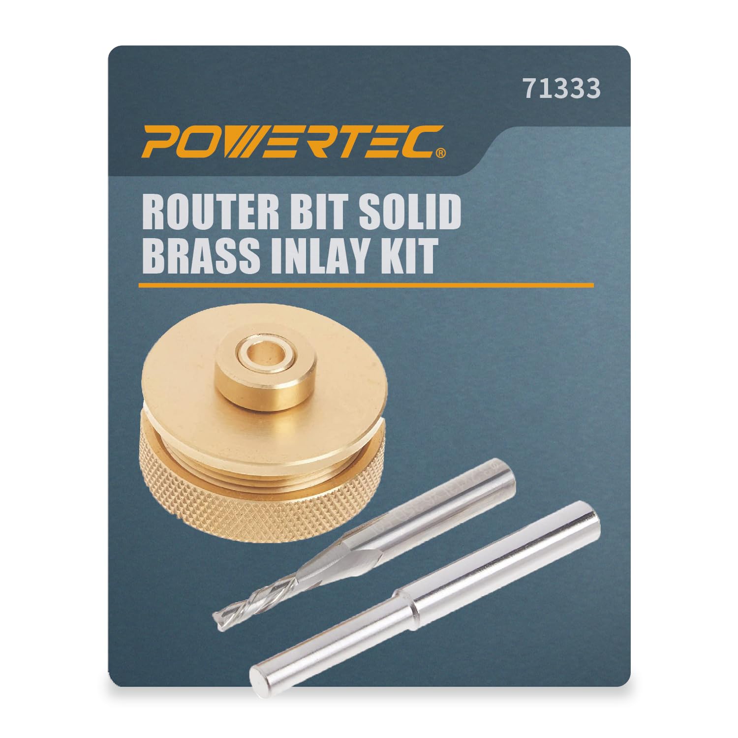 POWERTEC 71333 Router Bits Solid Brass Inlay Kit | For 1/4 Templates for High RPM Routing | Includes 1/8 Carbide Router Bit/Cutter + 1/4 Shank, Universal Bushing, Retainer Nut, Collar, Alignment Pin