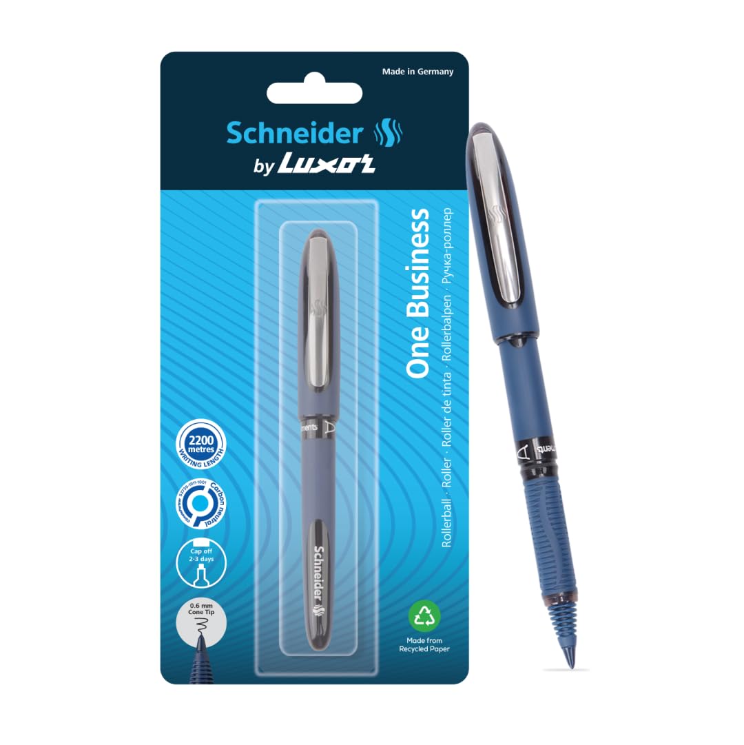 Luxor Schneider, One Business Roller Ball Pen - Black, 0.6mm, 2200 mtrs writing length, Waterproof Ink, Consistent ink flow, Ideal for Professionals & Office essential