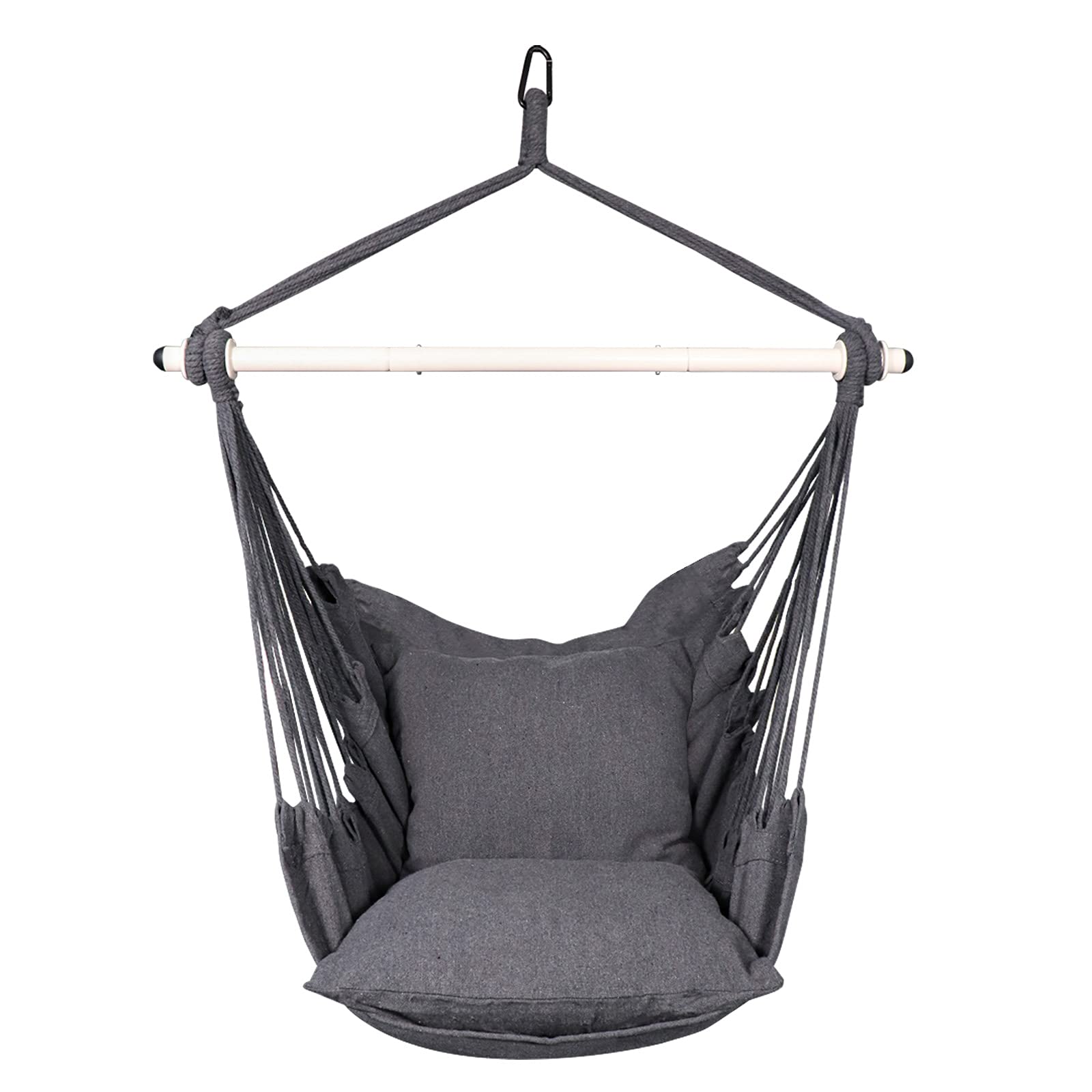 Highwild Hammock Chair Hanging Rope Swing - Max 500 Lbs - 2 Cushions Included - Steel Spreader Bar with Anti-Slip Rings - for Any Indoor or Outdoor Spaces (Grey)