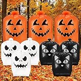 Guheake 9 Pcs Halloween Pumpkin Leaf Bags, Halloween Leaf Lawn Bags with Twist Ties, Plastic Jack-o-lantern Pumpkin Lawn Bag Thanksgiving Fall Leaf Trash Bags for Yard Lawn Garden Decorations Outdoor