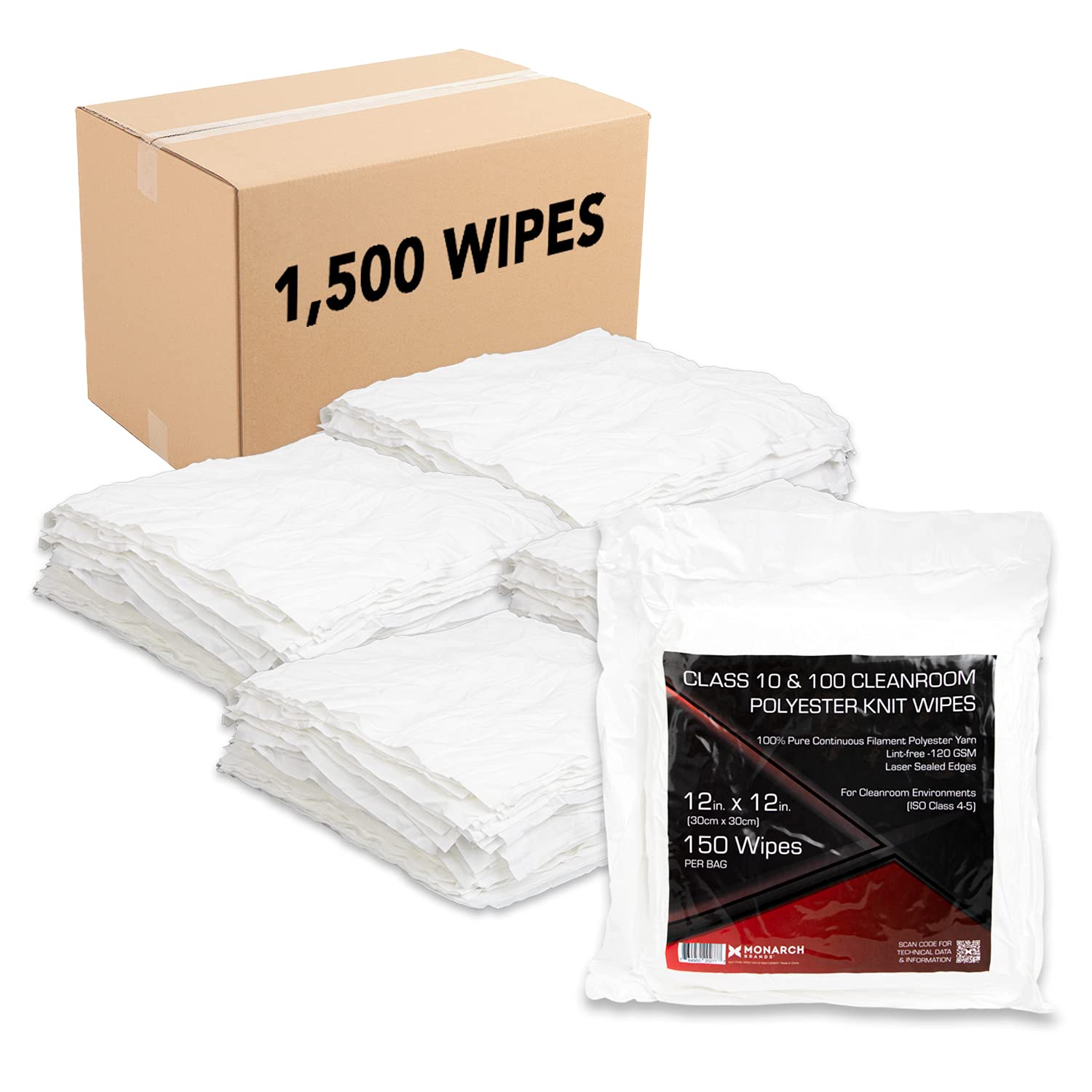 Arkwright Oversized Cleanroom Wipers (12x12, 1500 Bulk Case) Polyester Knit Wipes for Lab, Electronics, Pharmaceutics, Printing and Semiconductor Industries