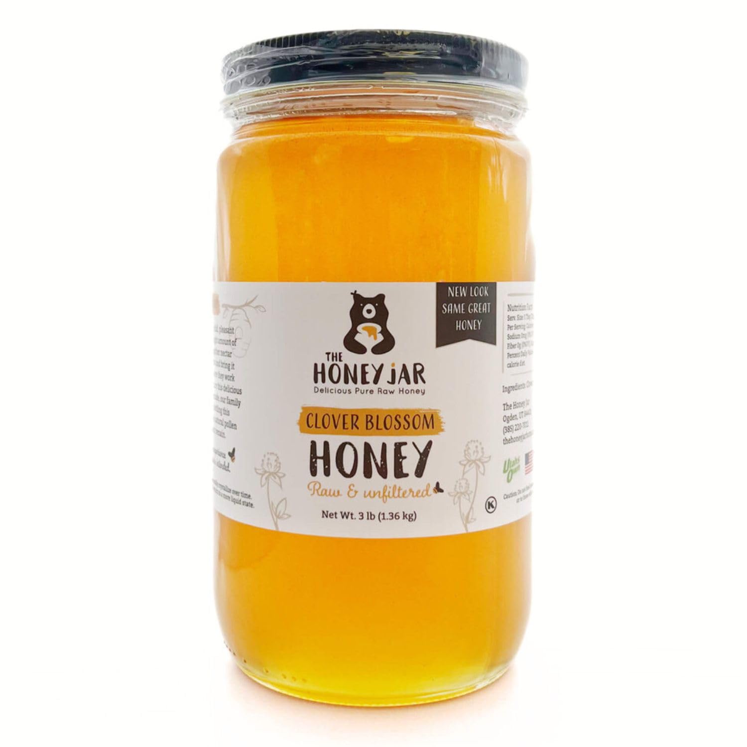 The Honey Jar Raw Clover Honey - Unfiltered and Unpasteurized Honey - Pure Honey Sourced from Family-owned Farms in the USA - 1 x (3lb/48oz Jar)