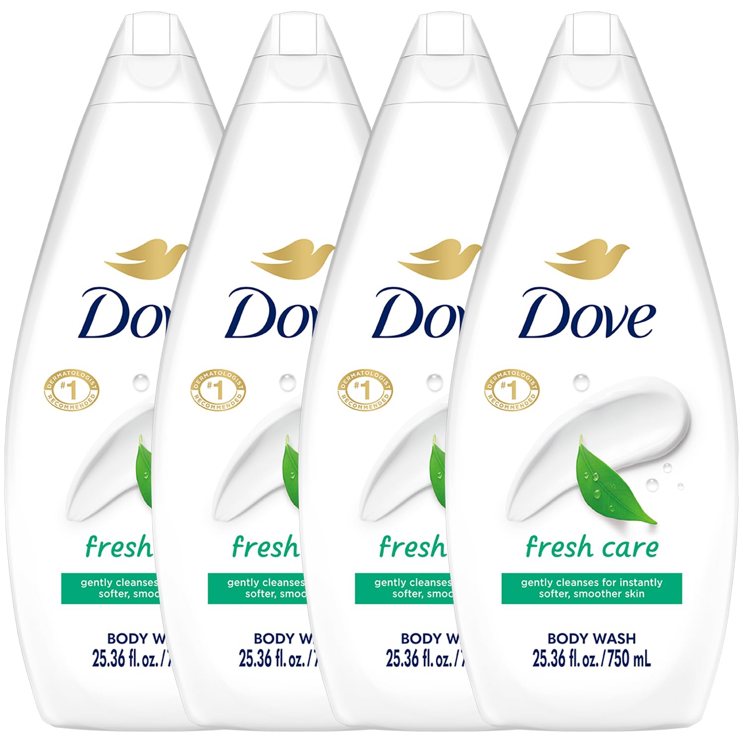 DoveBody Wash, Fresh Care, Value-Size 4-Pack – Soothing Moisturizing Cleanser for Soft Skin, 25.36 Oz Ea