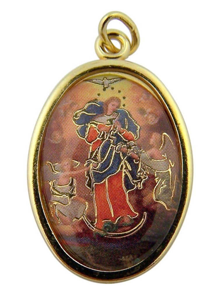 WJH Gold Toned Base Our Lady Untier of Knots Icon Medal, 1 Inch