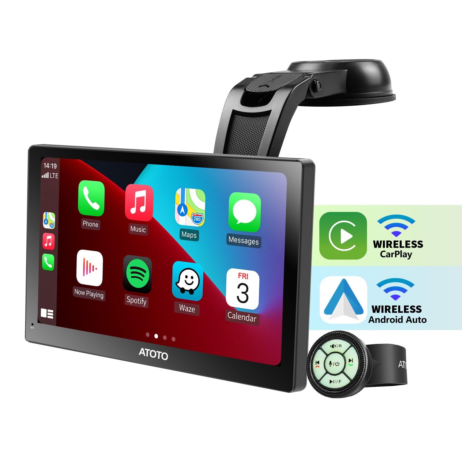 ATOTO P807SD-RM Portable Car Stereo, Wireless CarPlay & Wireless Android Auto, 7inch QLED Glare-Suppressing Touchscreen, WDR&Auto Dimmer, Remote Control, Bluetooth, AUX/FM Output, GPS Navigation