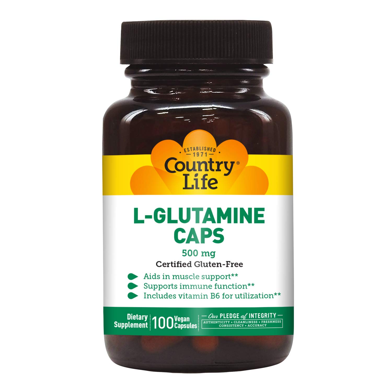 Country Life L-Glutamine, 500 mg with B-6-100 Vegan Capsules