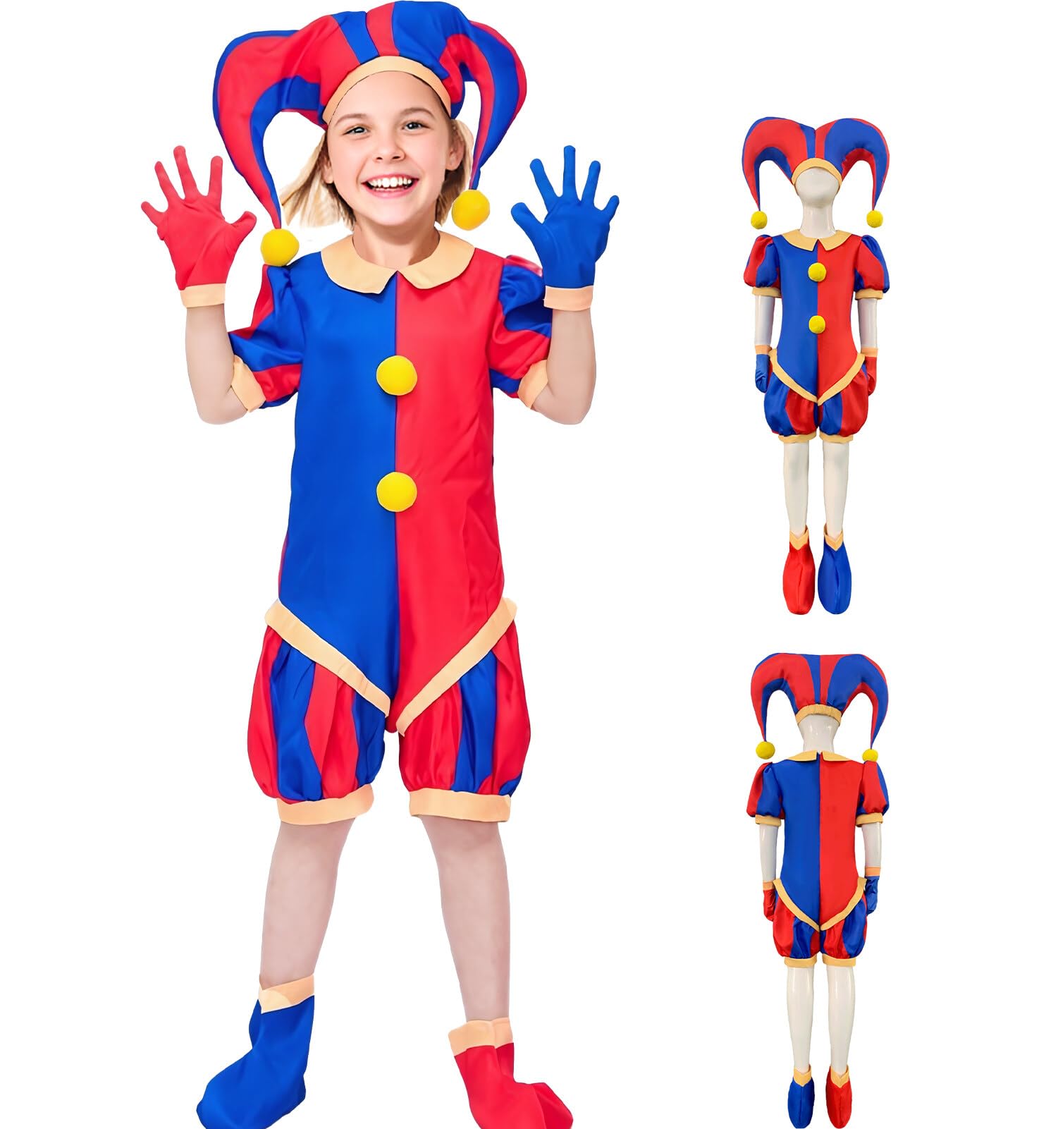 Amycute The Amazing Digital Circus Costume Kids, Digital Circus Fancy Dress Jumpsuit with Headgear for Carnival Halloween Cosplay