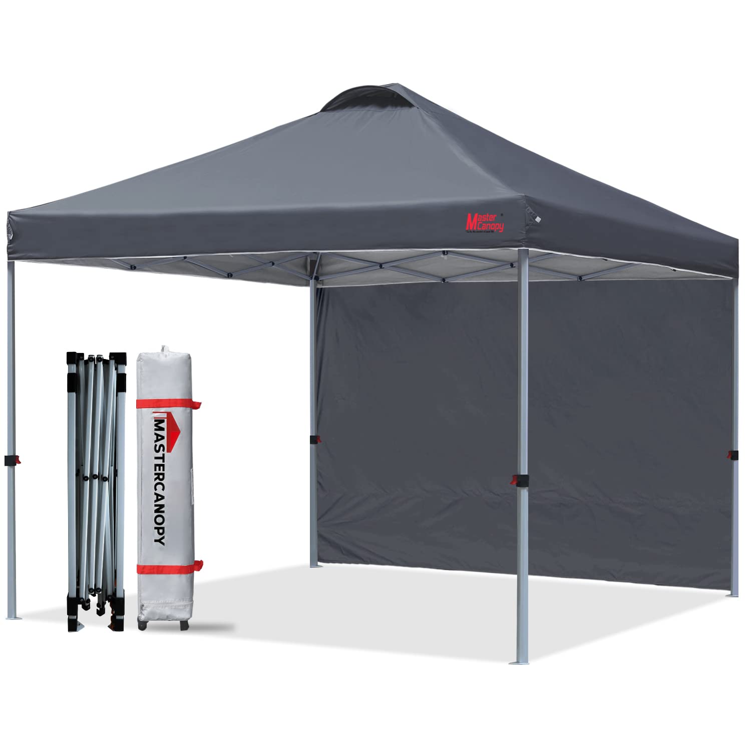 MASTERCANOPYDurable Ez Pop-up Canopy Tent with 1 Sidewall (10'x10',Dark Gray)