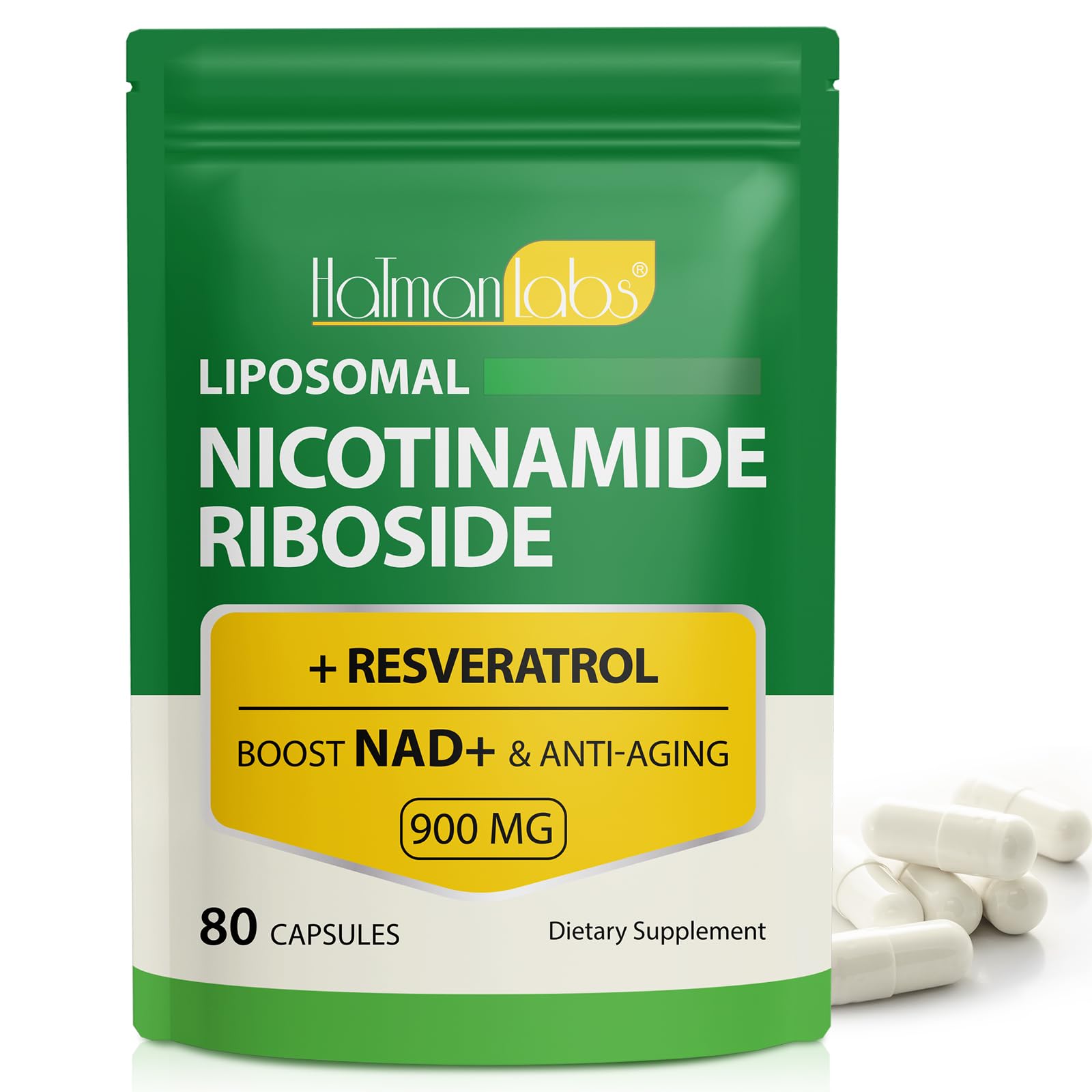 NAD Supplement - Liposomal Nicotinamide Riboside 900mg, Resveratrol, Quercetin - High Purity NAD Supplement for Energy, Support Cellular Health, Stamina & Healthy Aging - Ultra Strength 80 Capsules