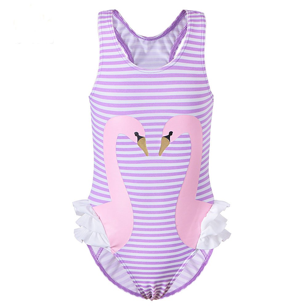 ZNYUNE One Piece Baby Girls Toddler Swimsuit Ruffle Swan Flamingos Swimwear Swimming Costume