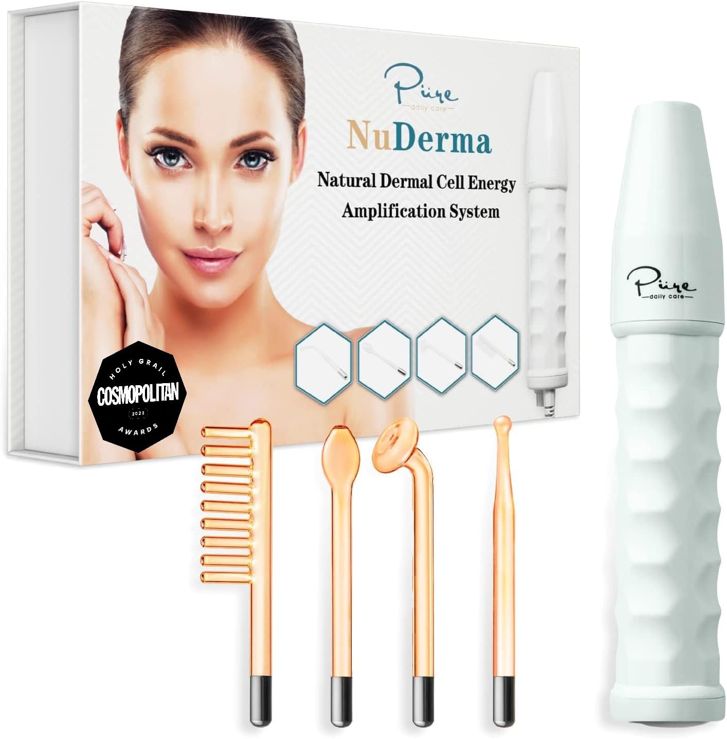 NuDerma Portable Handheld High Frequency Skin Therapy Wand Machine w/Neon - Acne Treatment - Skin Tightening - Wrinkle Reducing - Dark Circles - Puffy Eyes - Hair Follicle Stimulator Personal Care