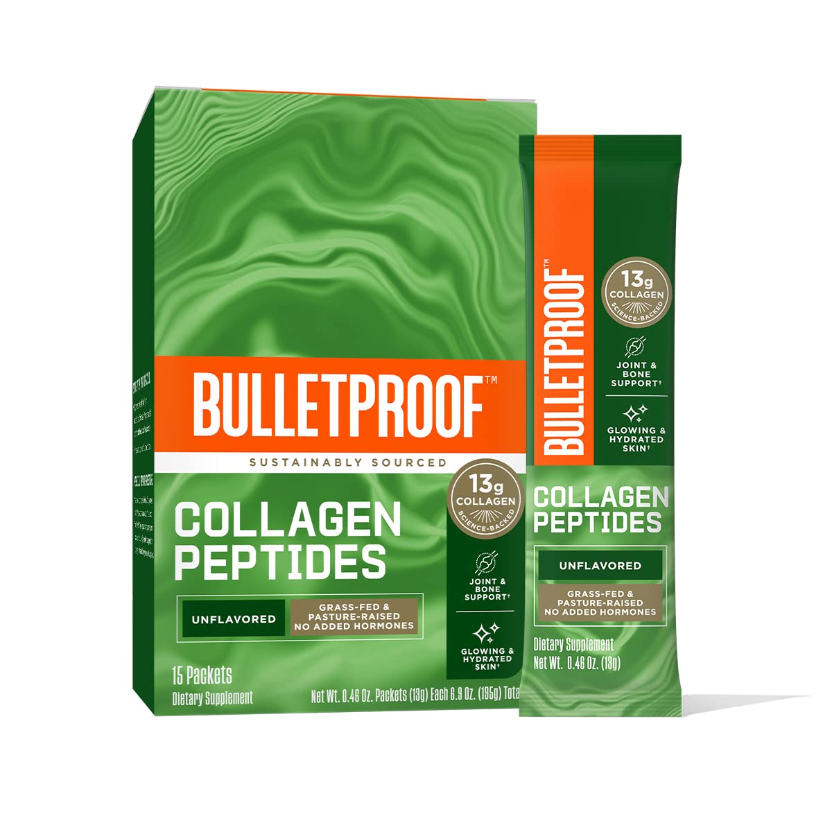 Bulletproof Unflavored Collagen Peptides Powder Packets, Pack of 15, Grass-Fed Collagen Protein and Amino Acids for Skin, Bone and Joint Support, Pasture Raised, No Added Hormones