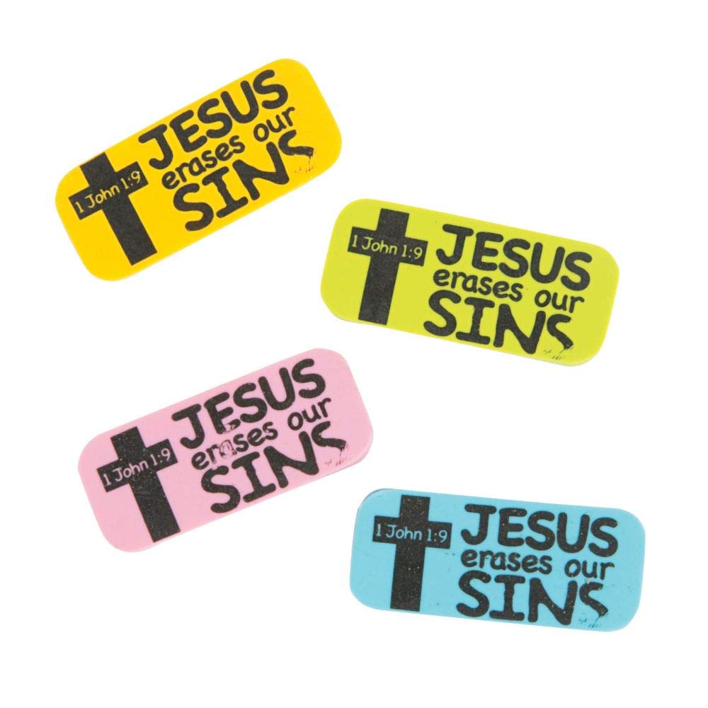 Fun Express Jesus Erases Our Sins Erasers - 24 Pieces - Church Stationery, Sunday School and Easter Supplies