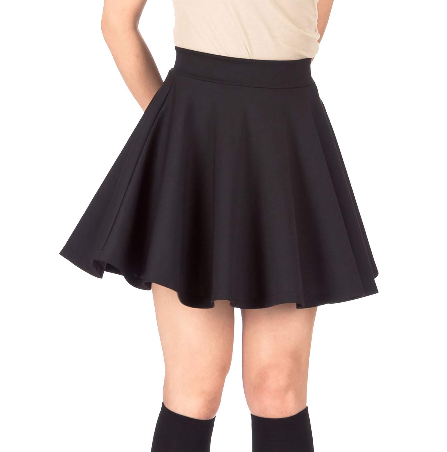 Pretty FashionWomen's Plain Skater Skirt Basic A-Line Stretchy Flared Mini Flowy Skirt Multiple Colours Plus Size Curve 8-22