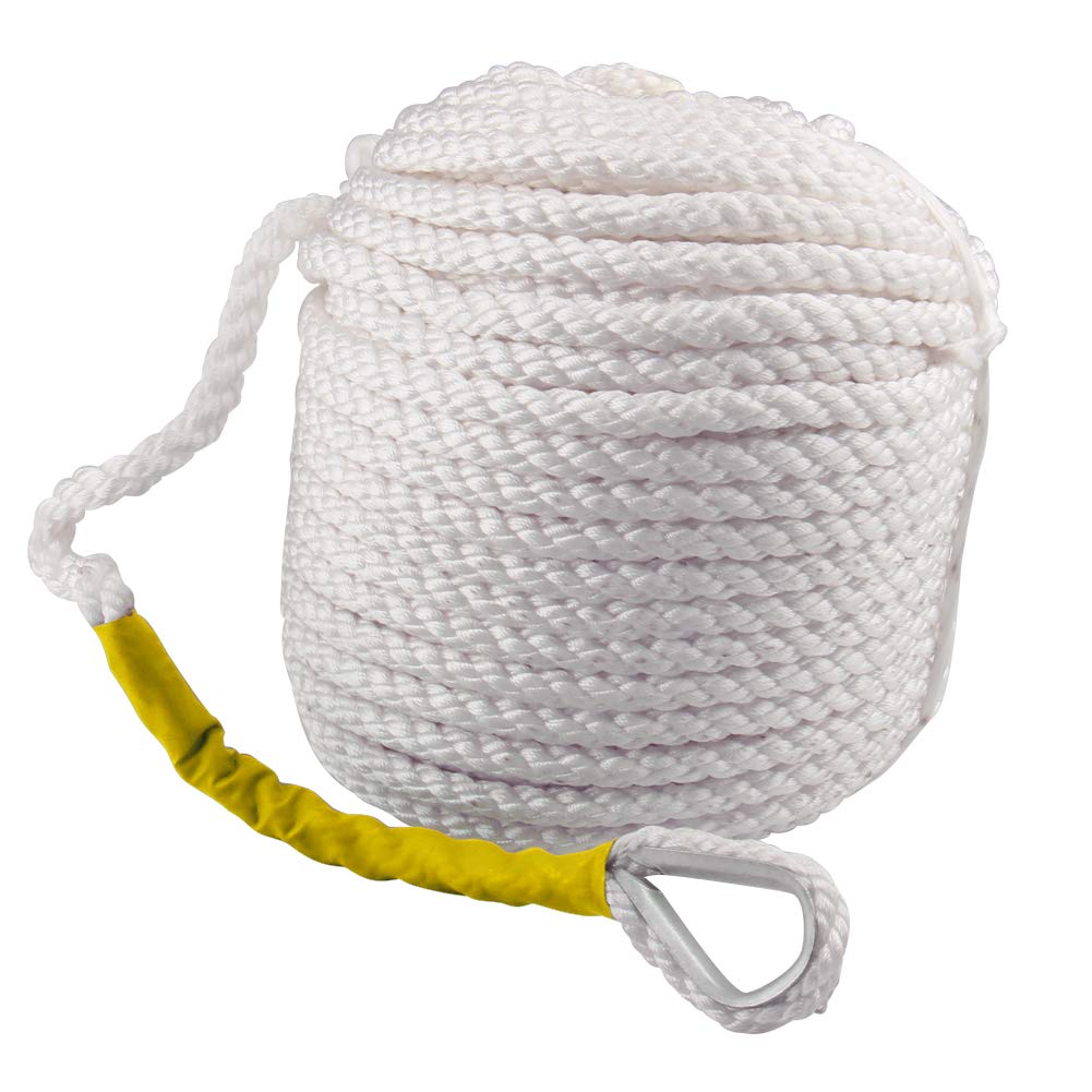 BANG4BUCK Anchor Line Braided Anchor Rope/Line 1/2 Inch 100FT Three Strand Dockline Twisted Anchor Line/Sailboat/Sled Line with Thimble and 6500LB Breaking Strain (White)